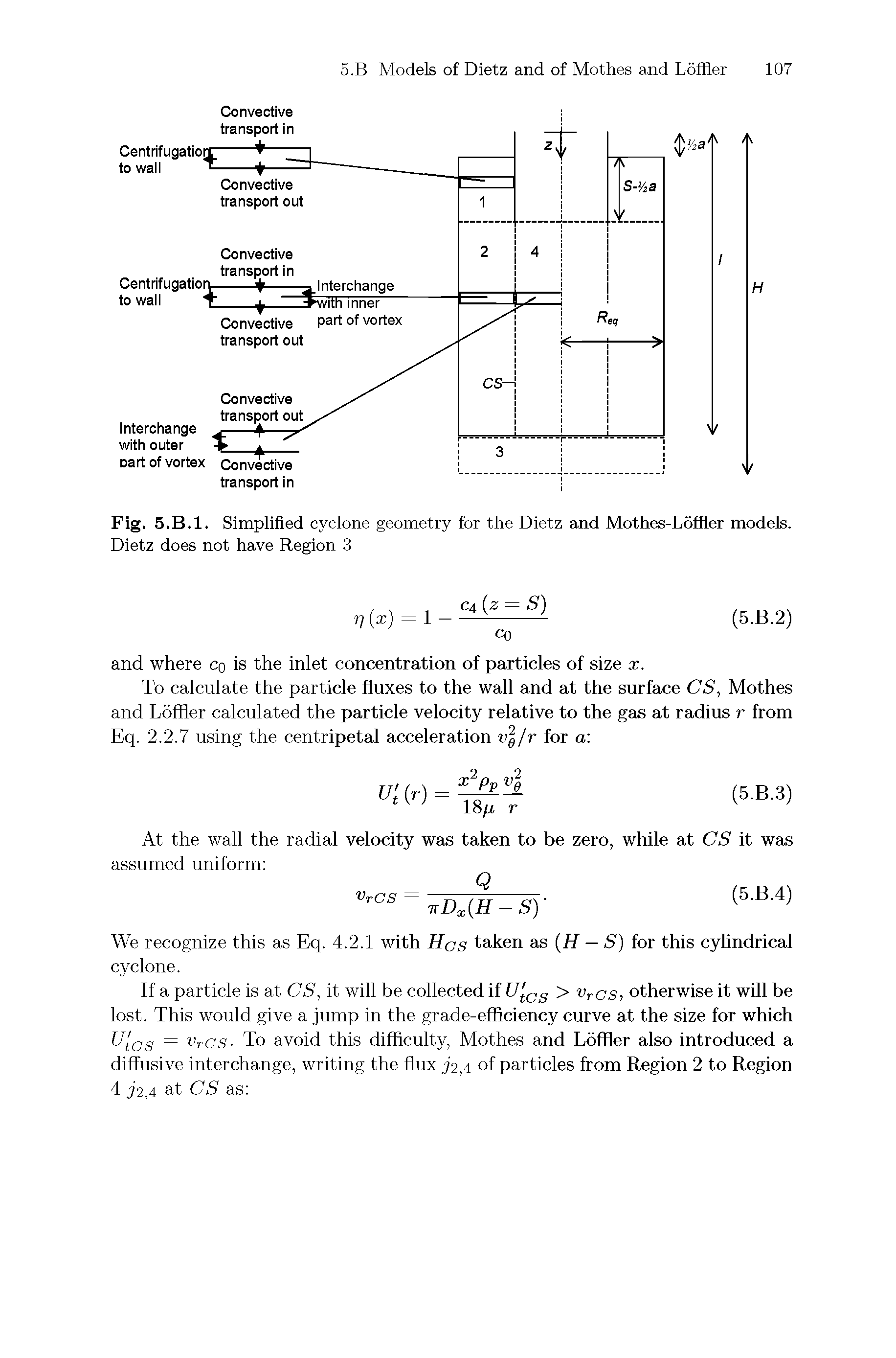 Fig. 5.B.I. Simplified cyclone geometry for the Dietz and Mothes-Loffler models. Dietz does not have Region 3...