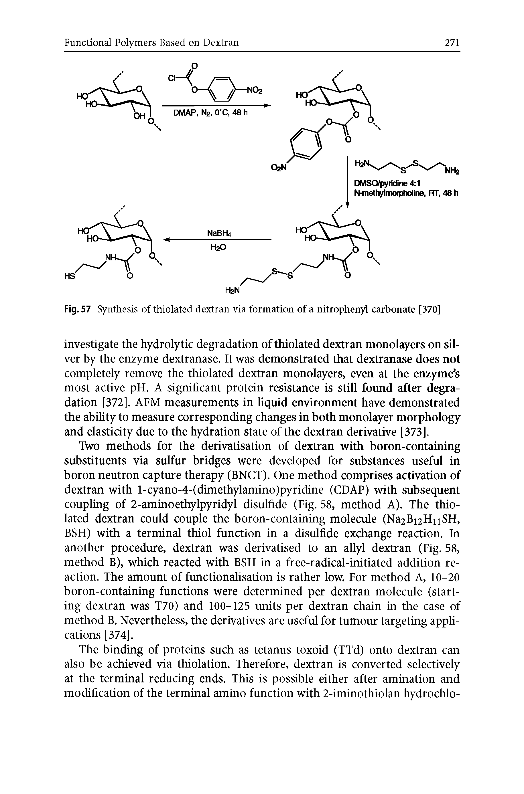 Fig. 57 Synthesis of thiolated dextran via formation of a nitrophenyl carbonate [370]...