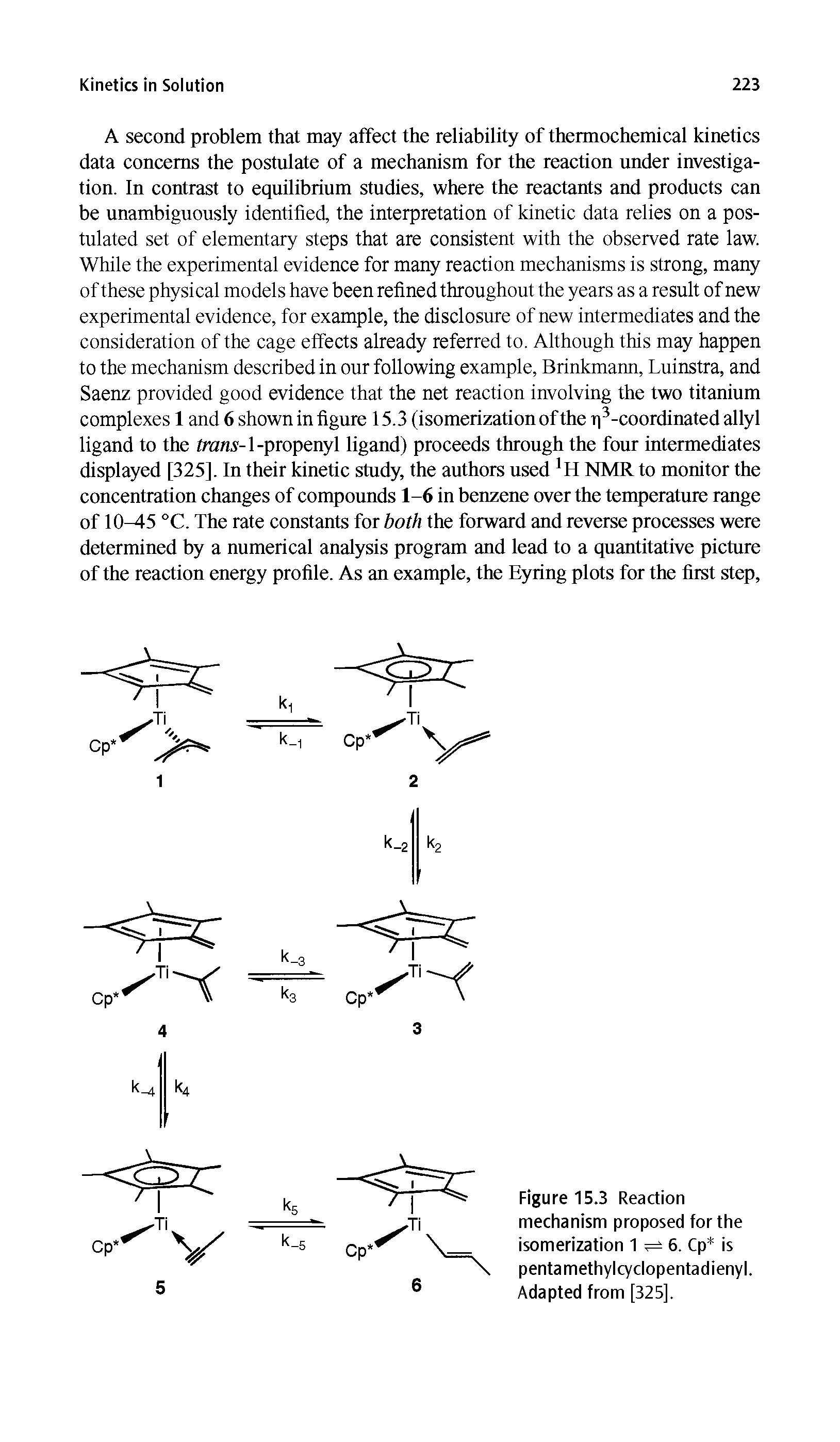 Figure 15.3 Reaction mechanism proposed for the isomerization 1 6. Cp is pentamethylcydopentadienyl. Adapted from [325],...