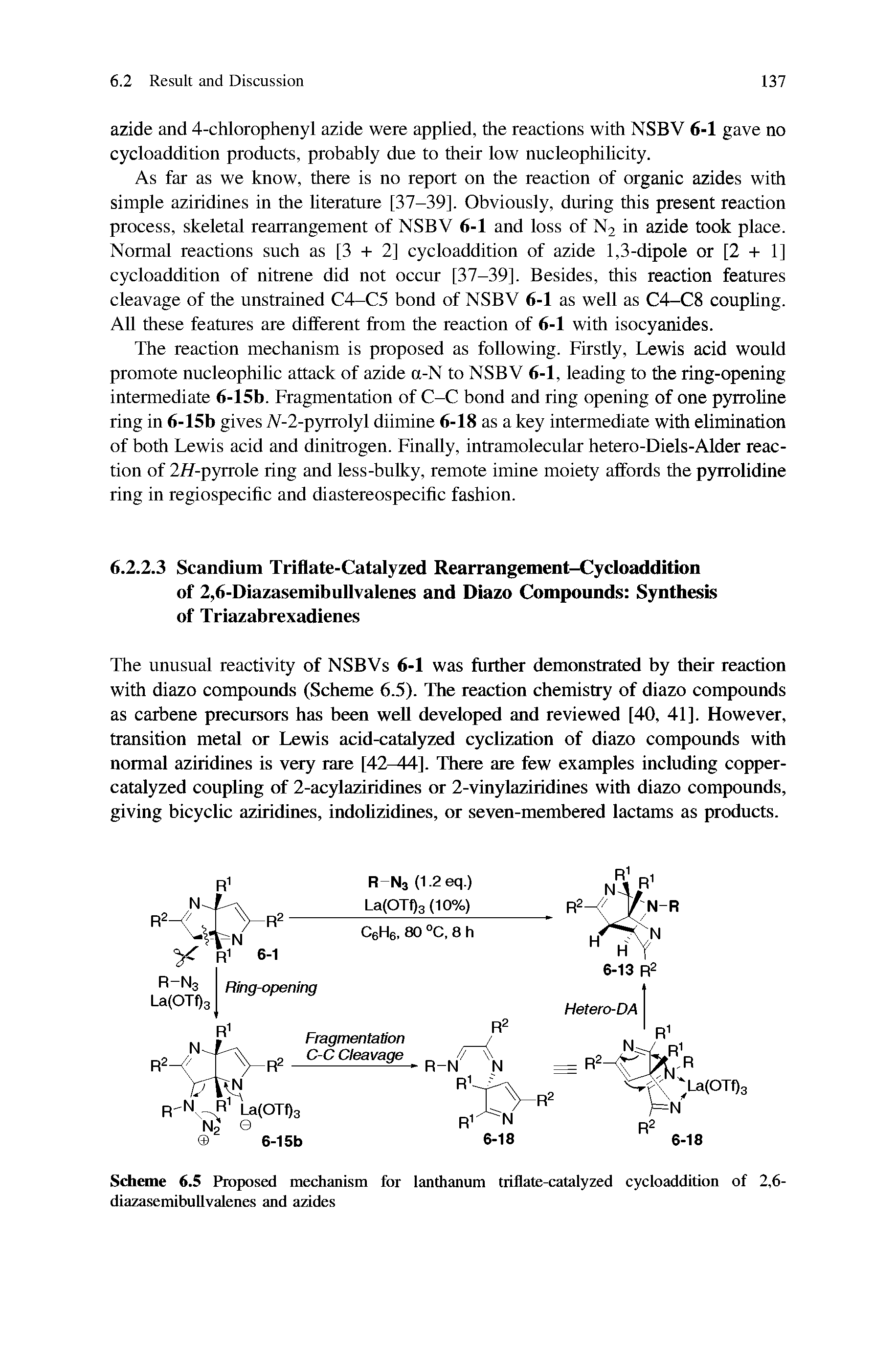 Scheme 6.5 Proposed mechanism for lanthanum triflate-catalyzed cycloaddition of 2,6-diazasemibuUvalenes and azides...