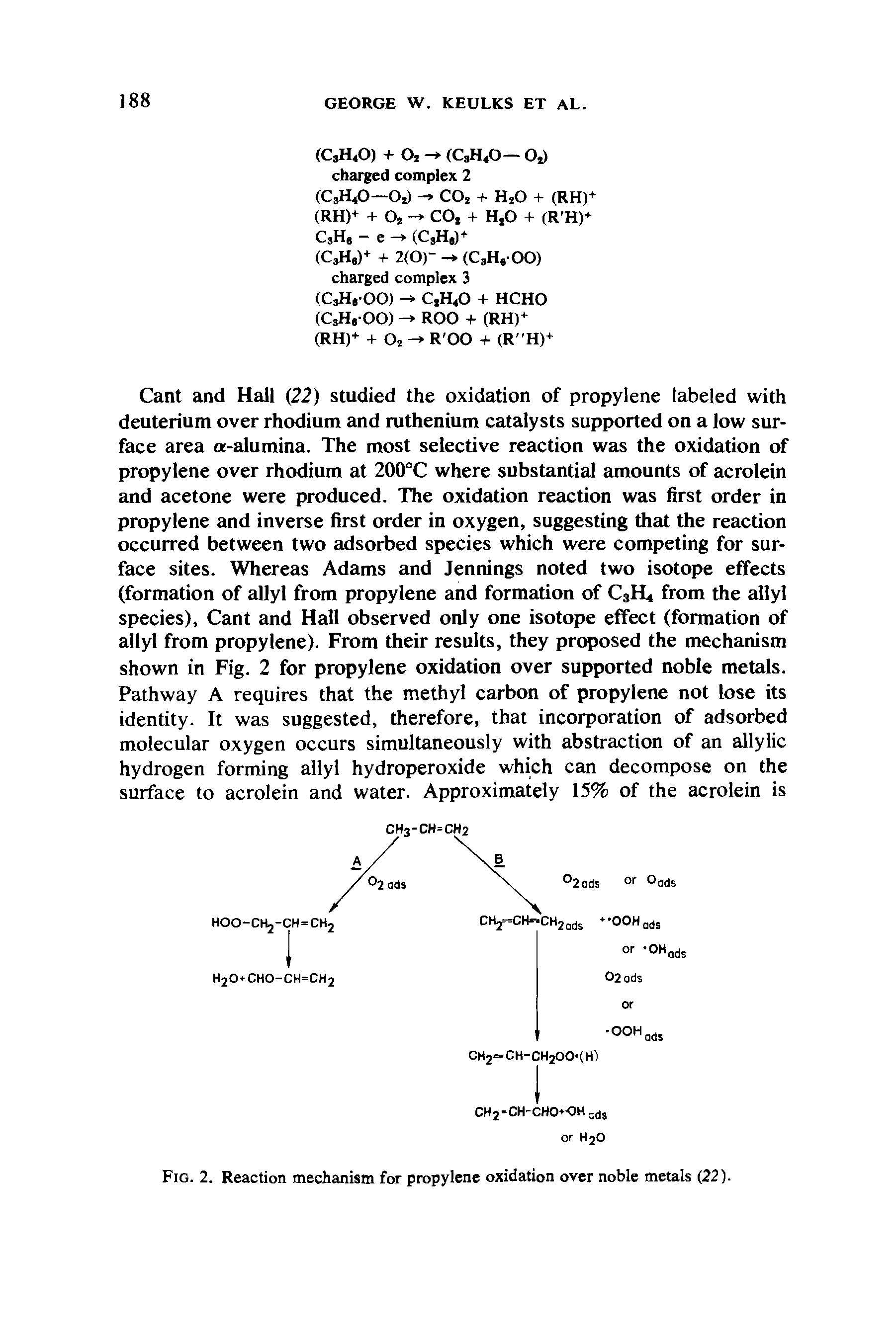 Fig. 2. Reaction mechanism for propylene oxidation over noble metals (22).