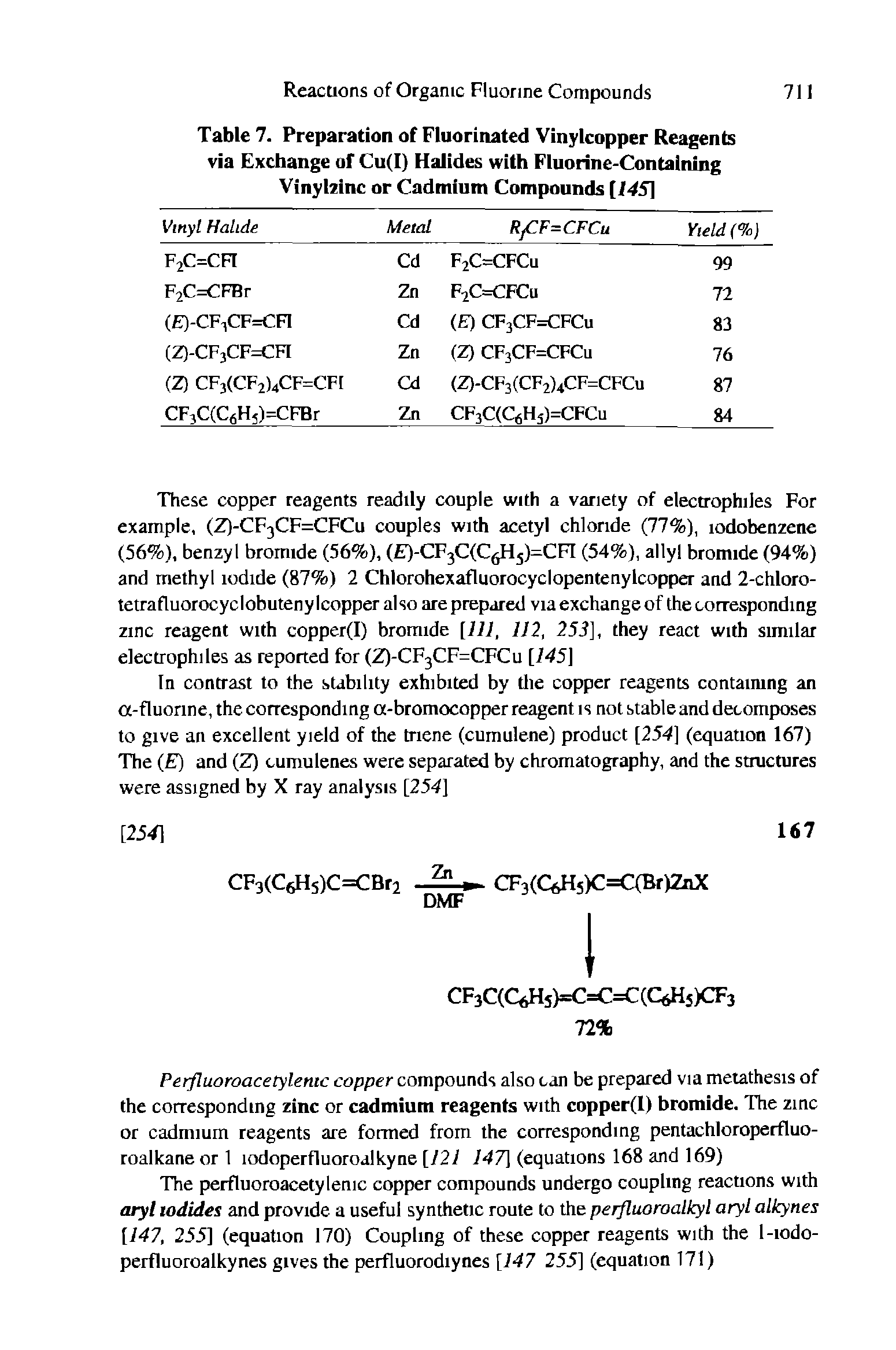 Table 7. Preparation of Fluorinated Vinylcopper Reagents via Exchange of Cu(I) Halides with Fluorine-Containing Vinybinc or Cadmium Compounds [145]...