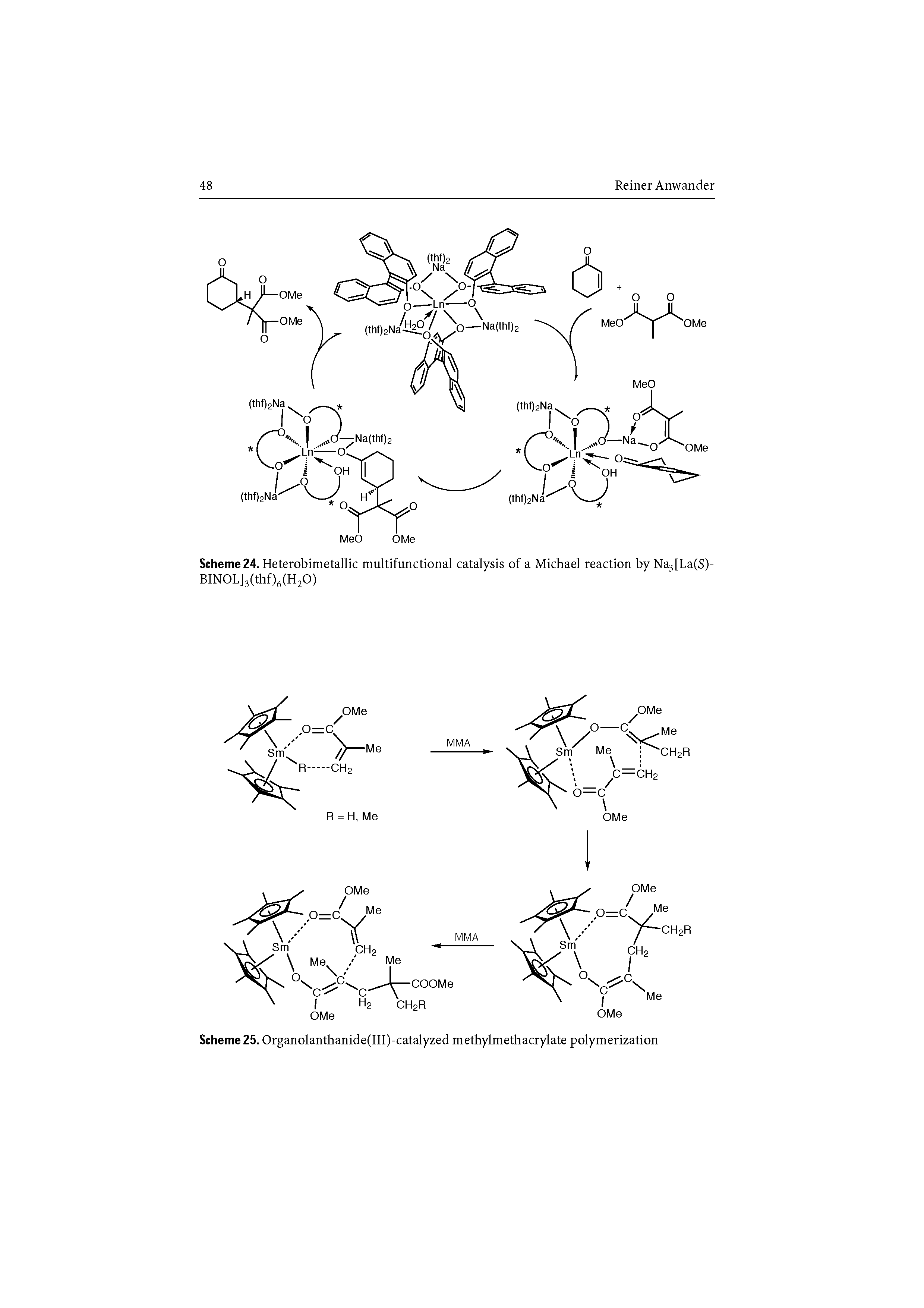 Scheme 24. Heterobimetallic multifunctional catalysis of a Michael reaction by Na3[La(S)-BIN0L]3(thf)6(H20)...