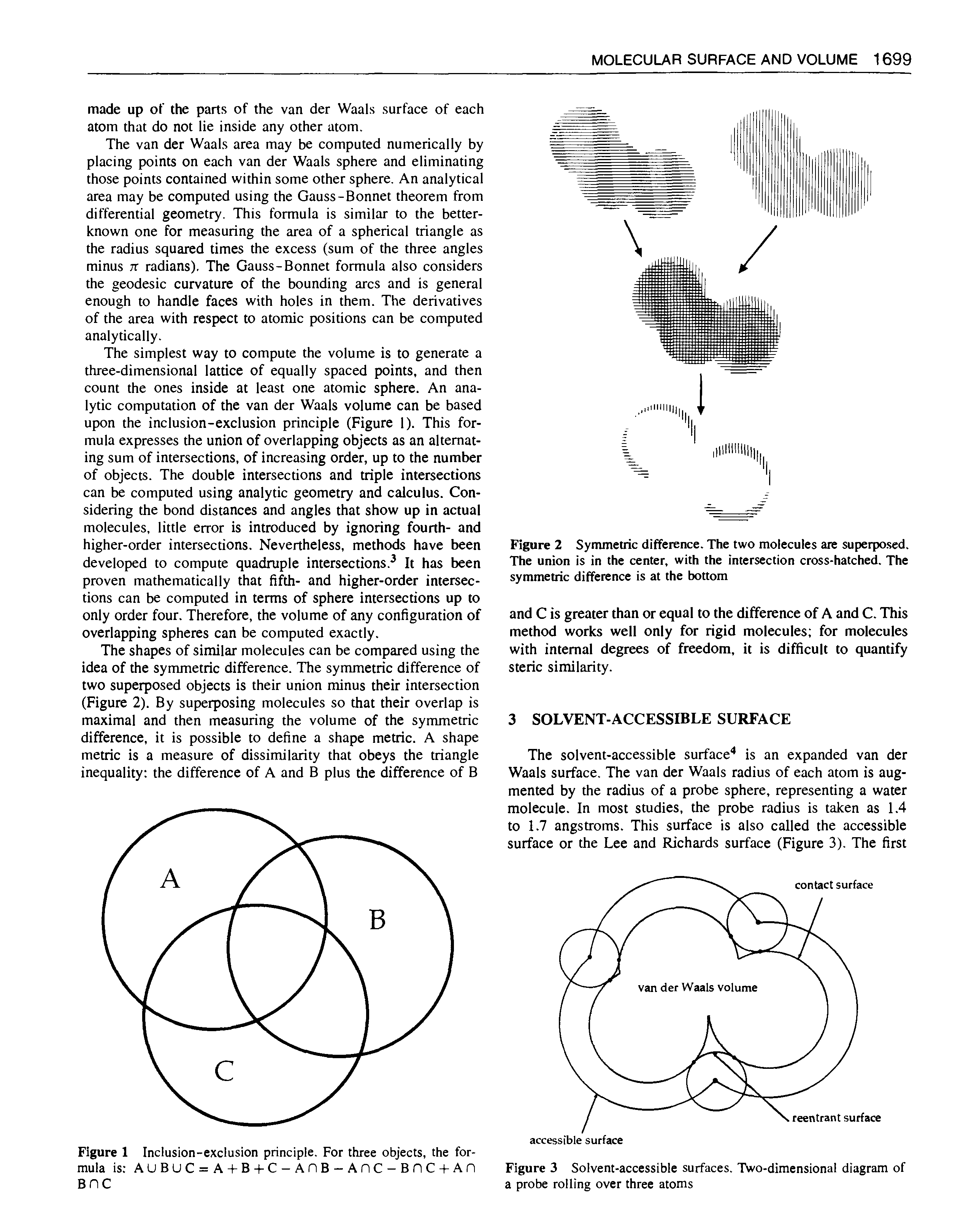 Figure 3 Solvent-accessible surfaces. Two-dimensional diagram of a probe rolling over three atoms...