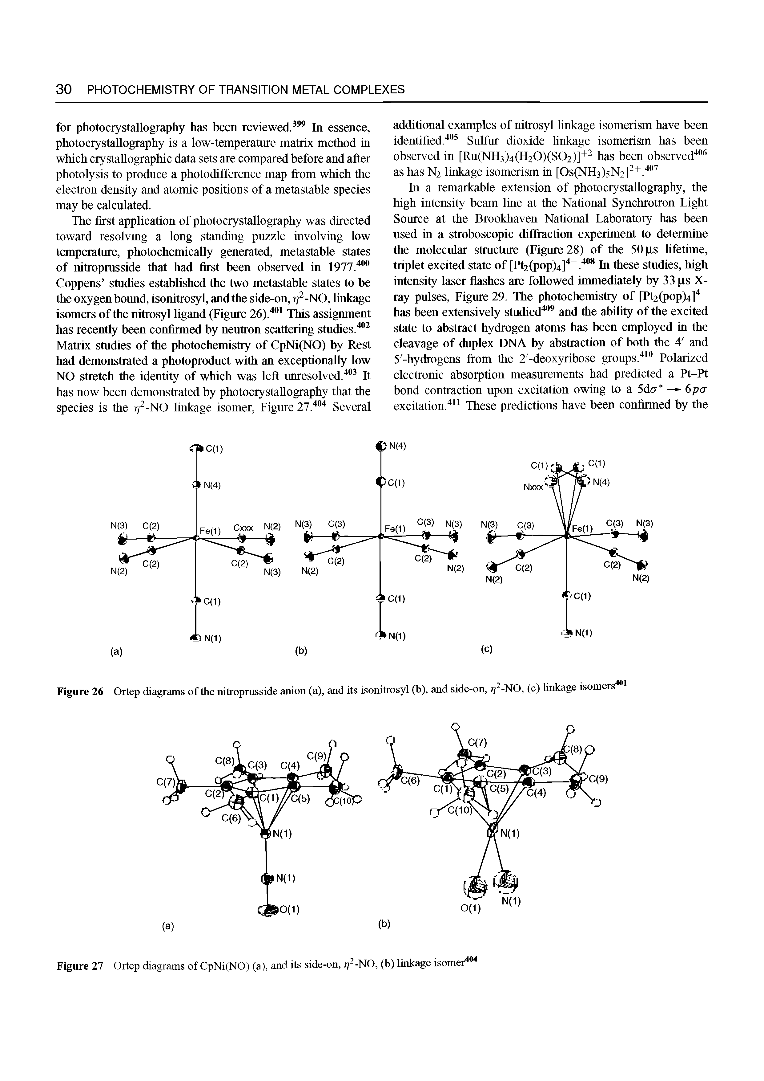 Figure 27 Ortep diagrams of CpNi(NO) (a), and its side-on, r] -NO, (b) linkage isomer ...