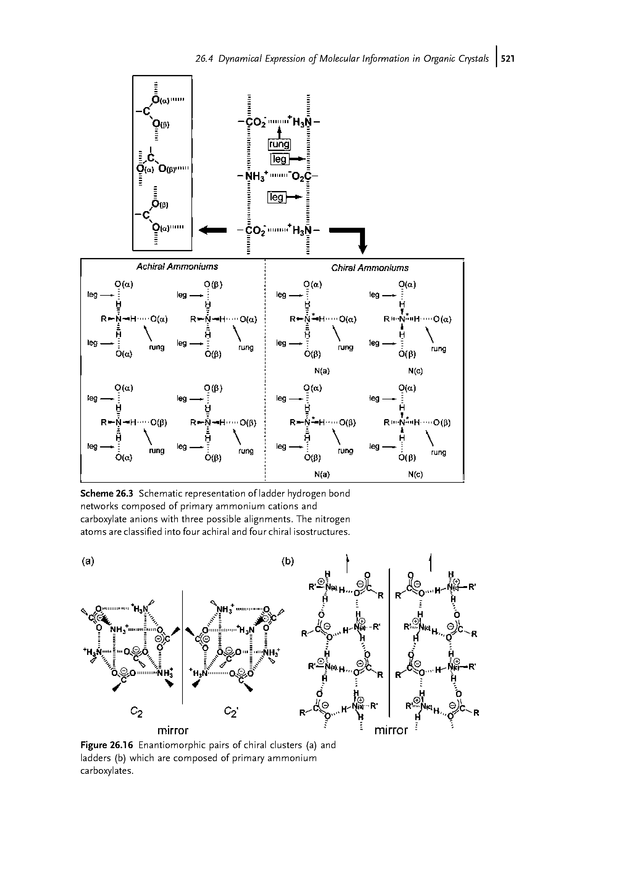 Figure 26.16 Enantiomorphic pairs of chiral clusters (a) and ladders (b) which are composed of primary ammonium carboxylates.