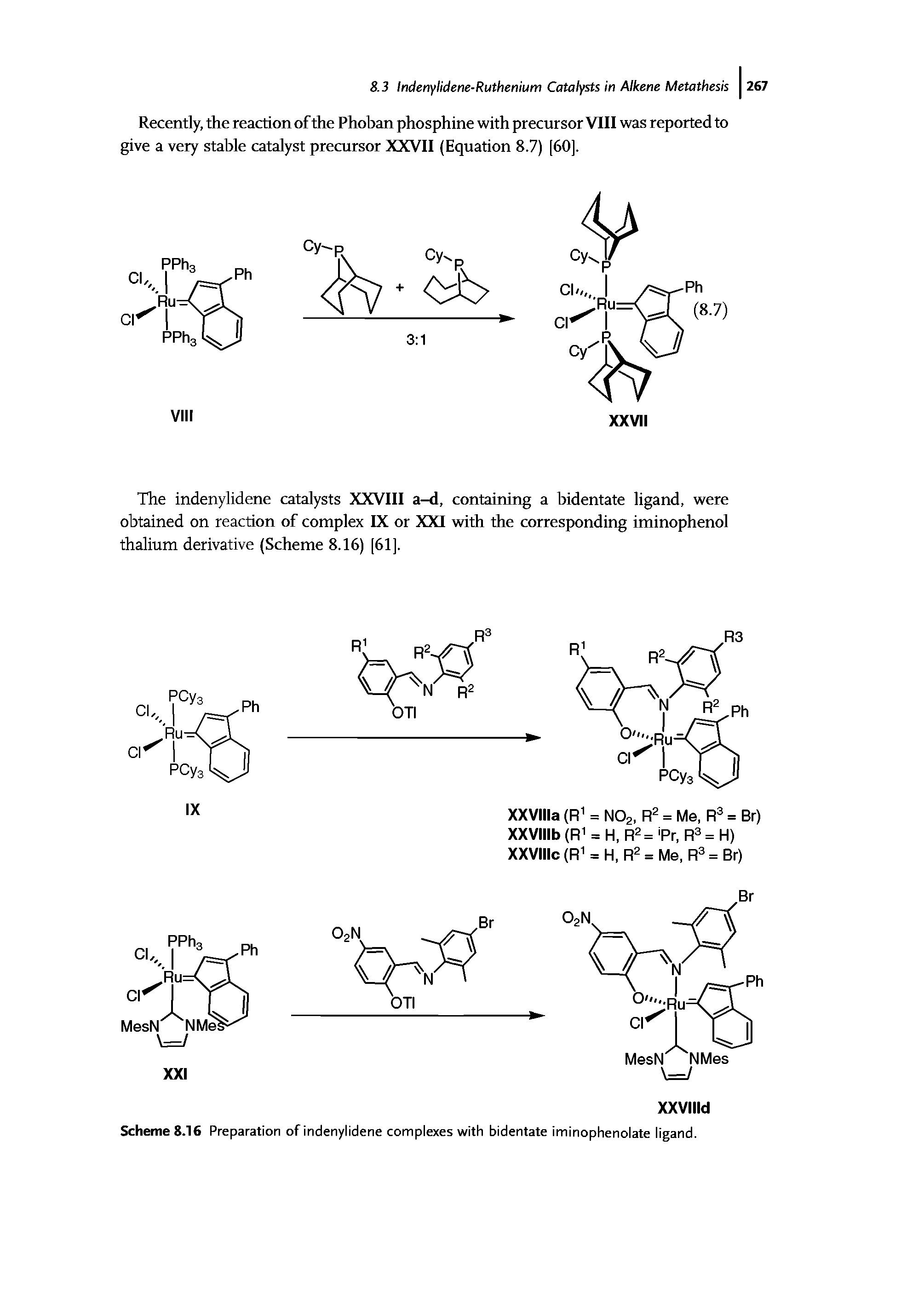 Scheme 8.16 Preparation of indenylidene complexes with bidentate iminophenolate ligand.