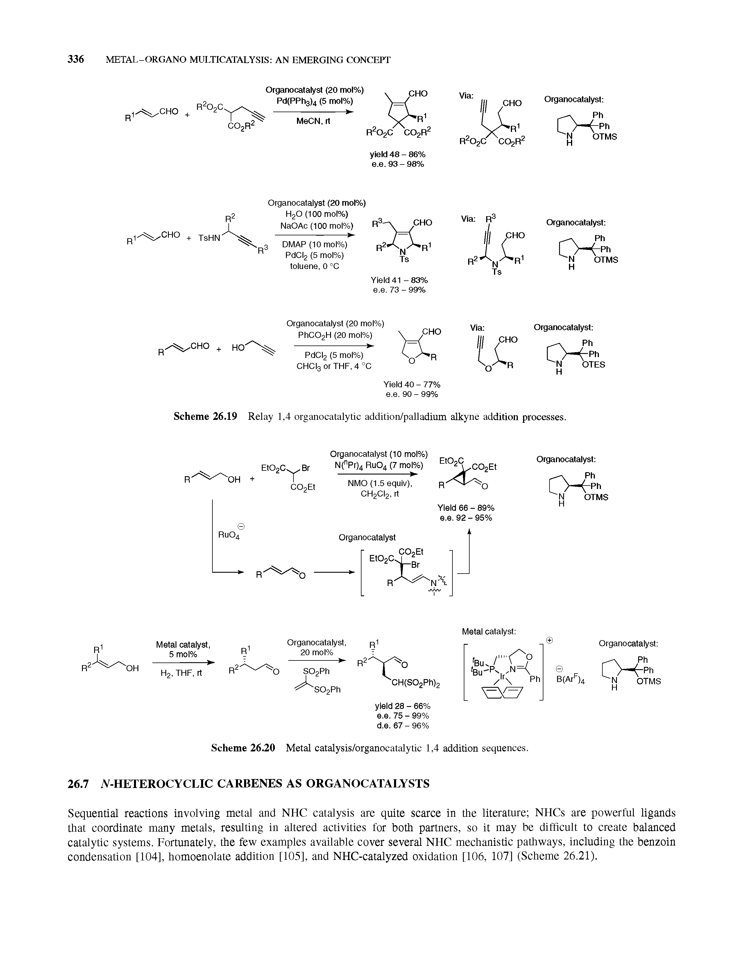 Scheme 26.19 Relay 1,4 organocatalytic addition/palladium alkyne addition processes.