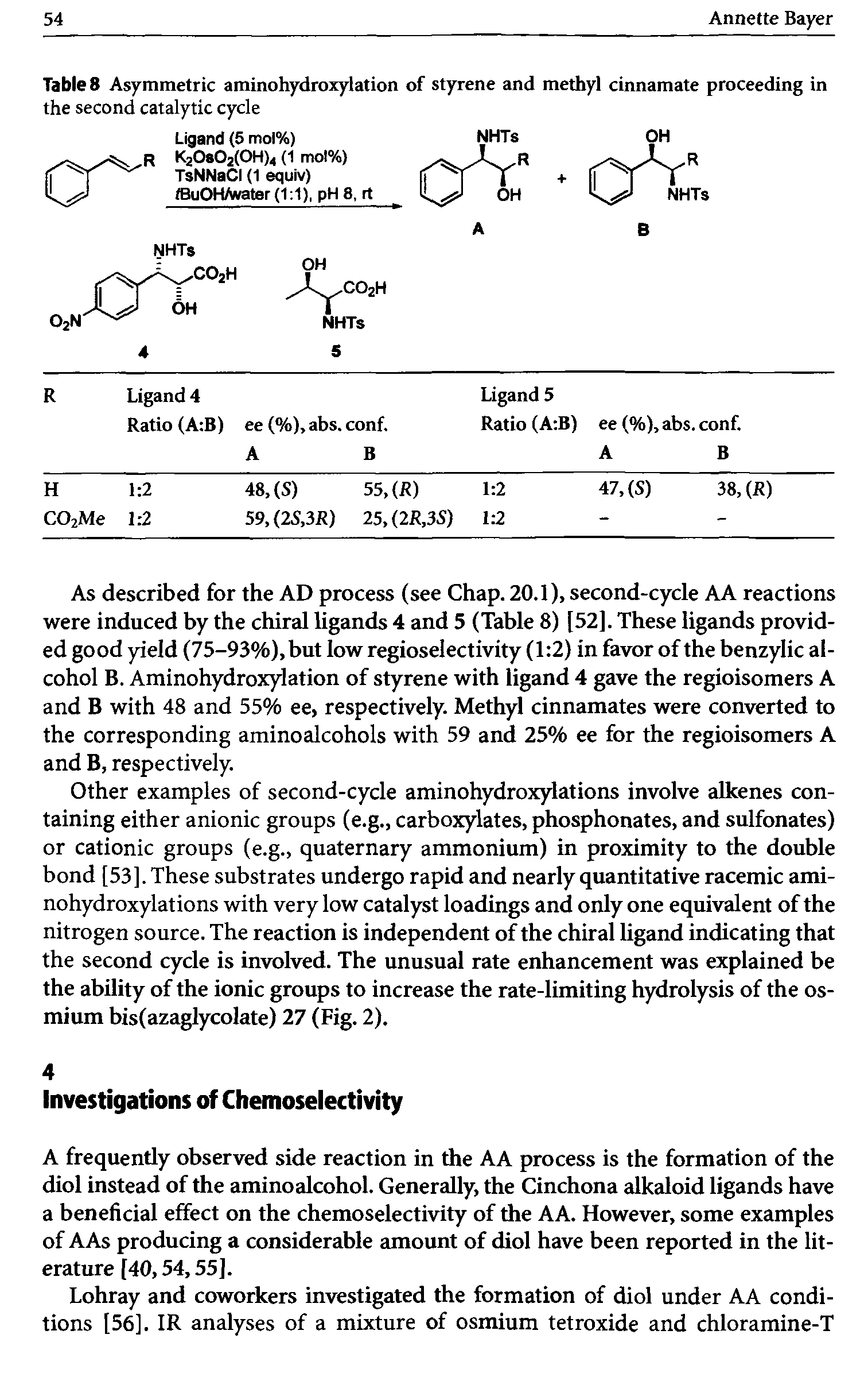 Table 8 Asymmetric aminohydroxylation of styrene and methyl cinnamate proceeding in the second catalytic cycle...
