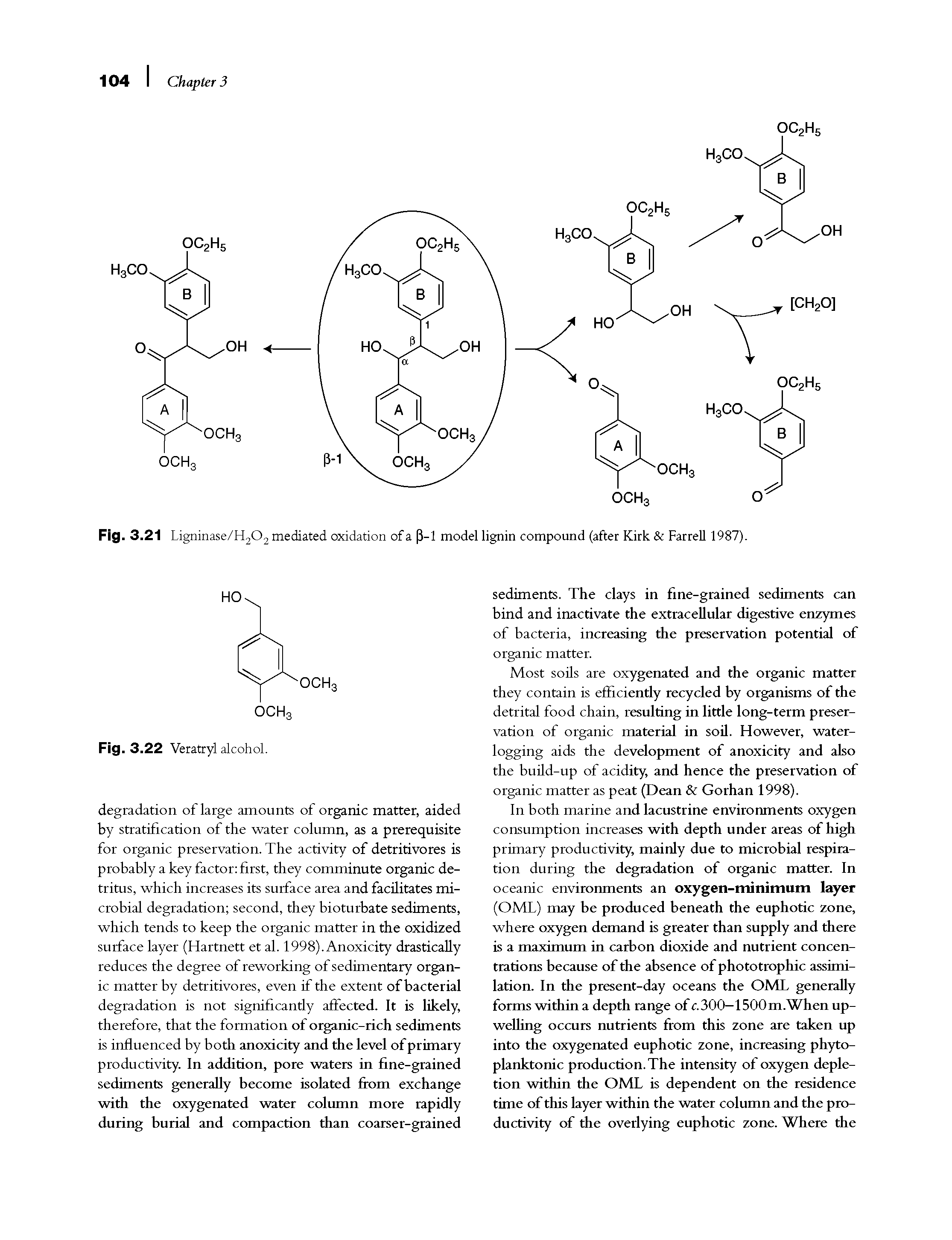 Fig. 3. 21 Ligninase/H202 mediated oxidation of a (3—1 model lignin compound (after Kirk Farrell 1987).