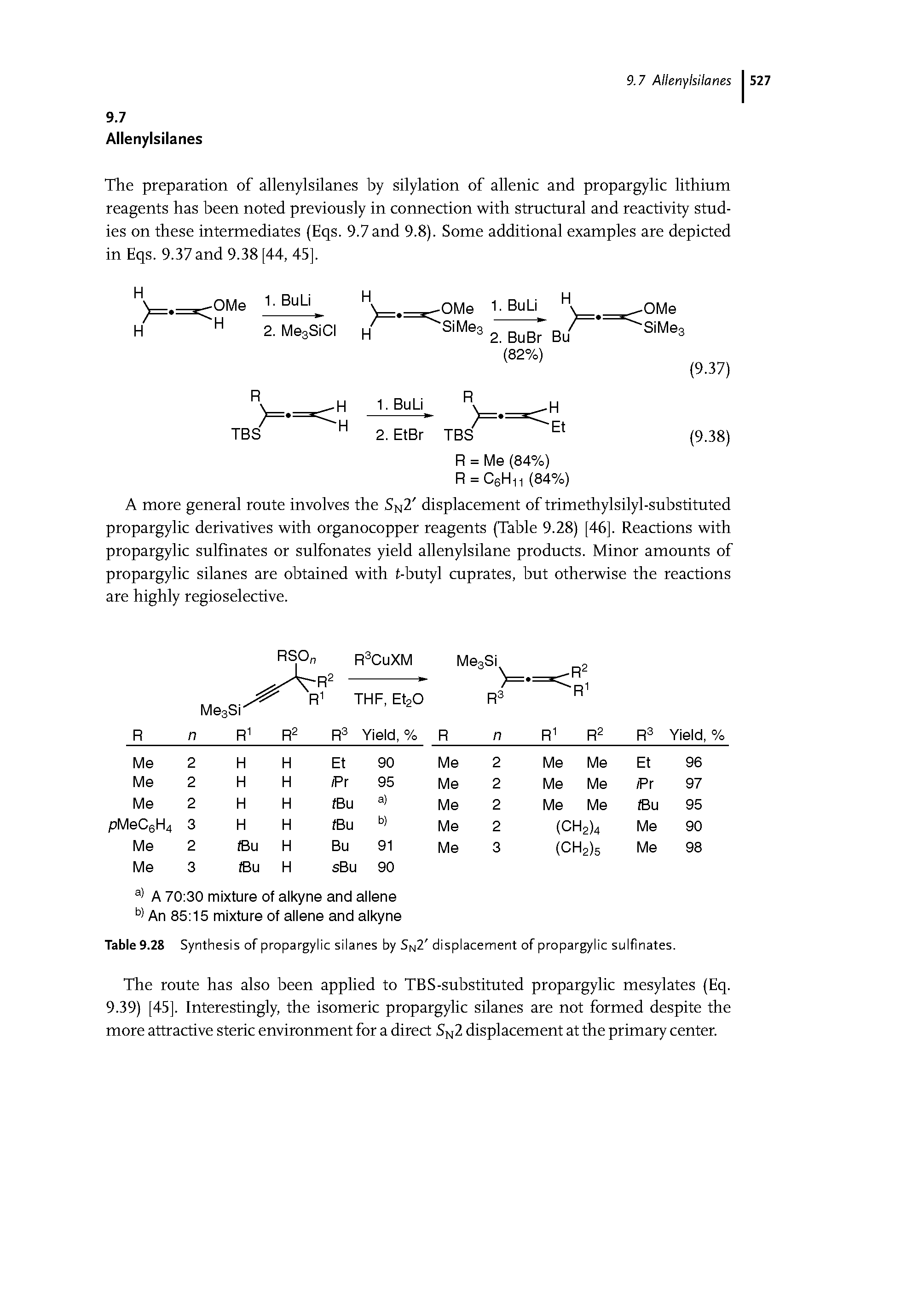 Table 9.28 Synthesis of propargylic silanes by SN2 displacement of propargylic sulfmates.