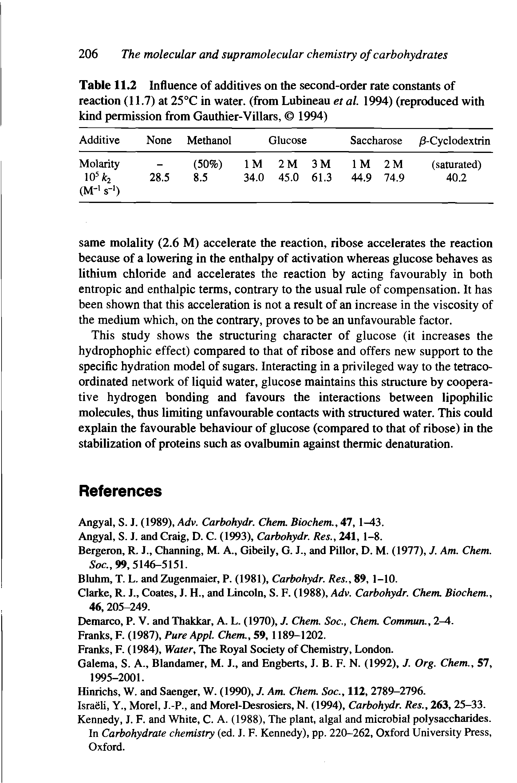 Table 11.2 Influence of additives on the second-order rate constants of reaction (11.7) at 25°C in water, (from Lubineau et al. 1994) (reproduced with kind permission from Gauthier-Villars, 1994)...
