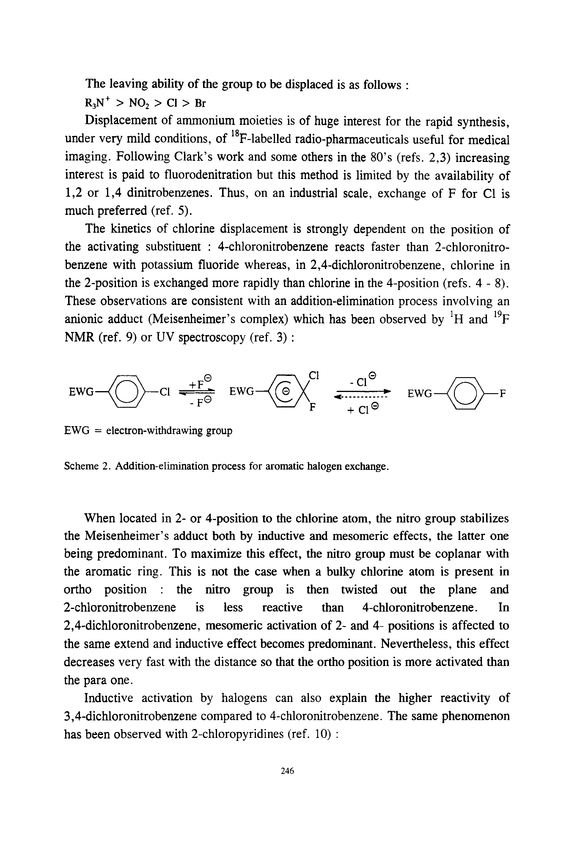 Scheme 2. Addition-elimination process for aromatic halogen exchange.