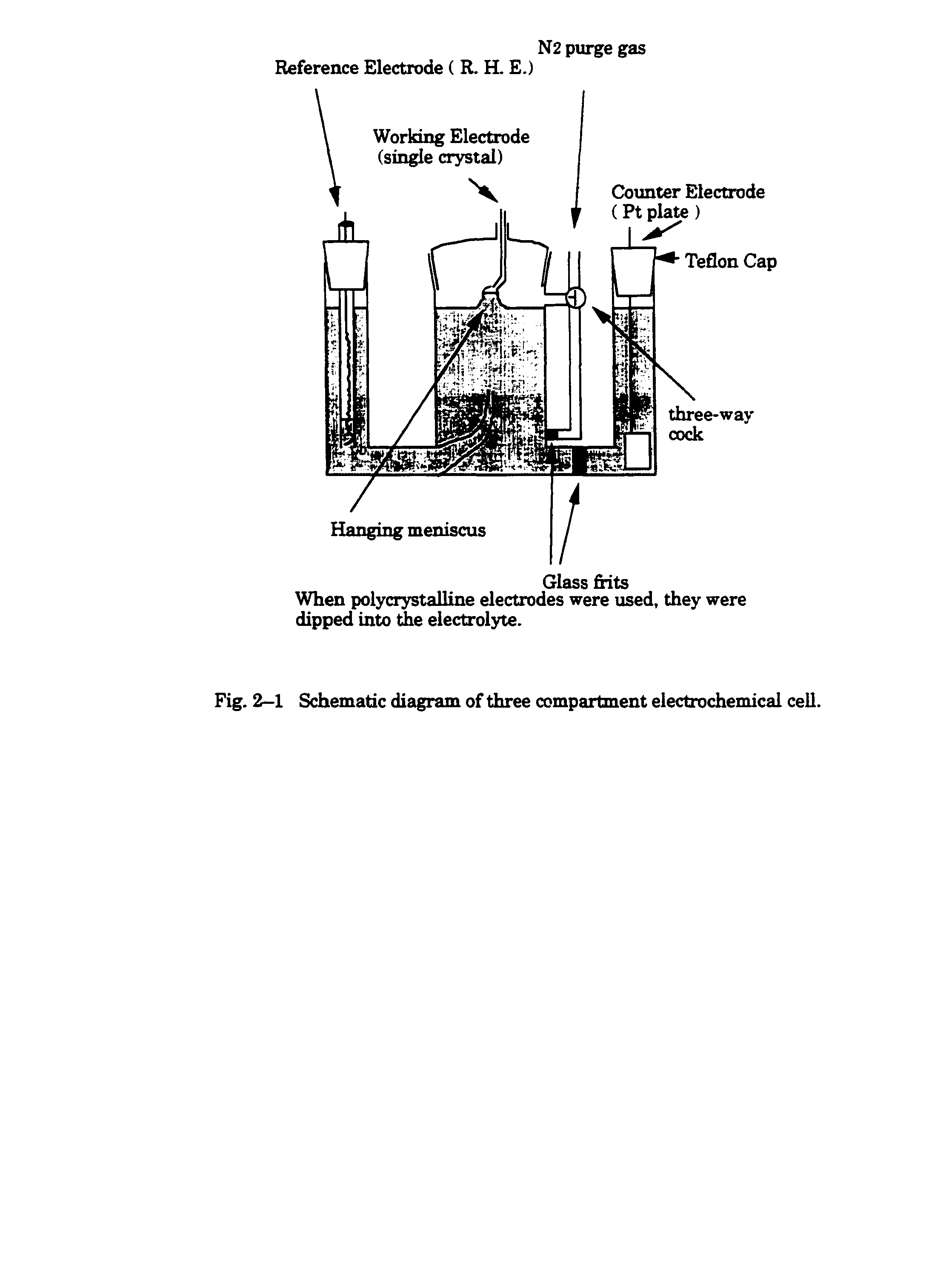 Fig. 2-1 Schematic diagram of three compartment electrochemical cell.
