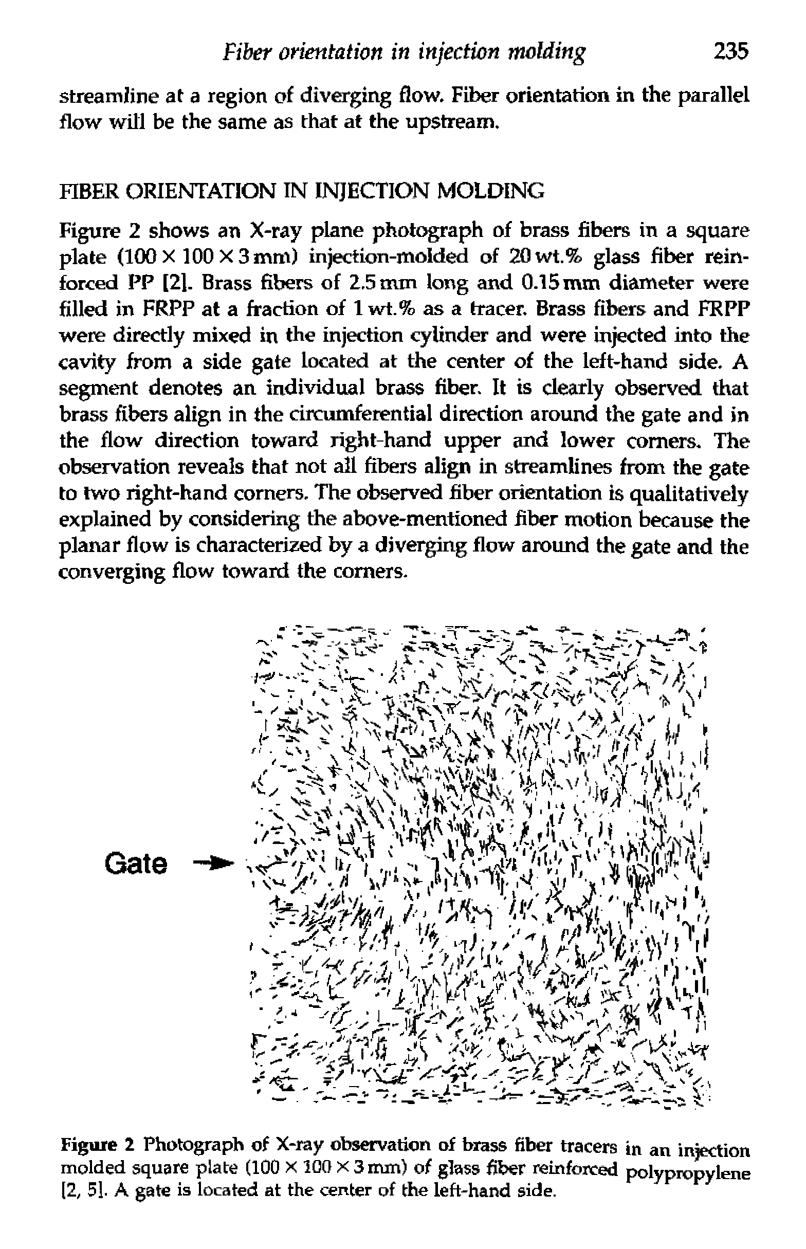 Figure 2 Photograph of X-ray observation of brass fiber tracers in injection...