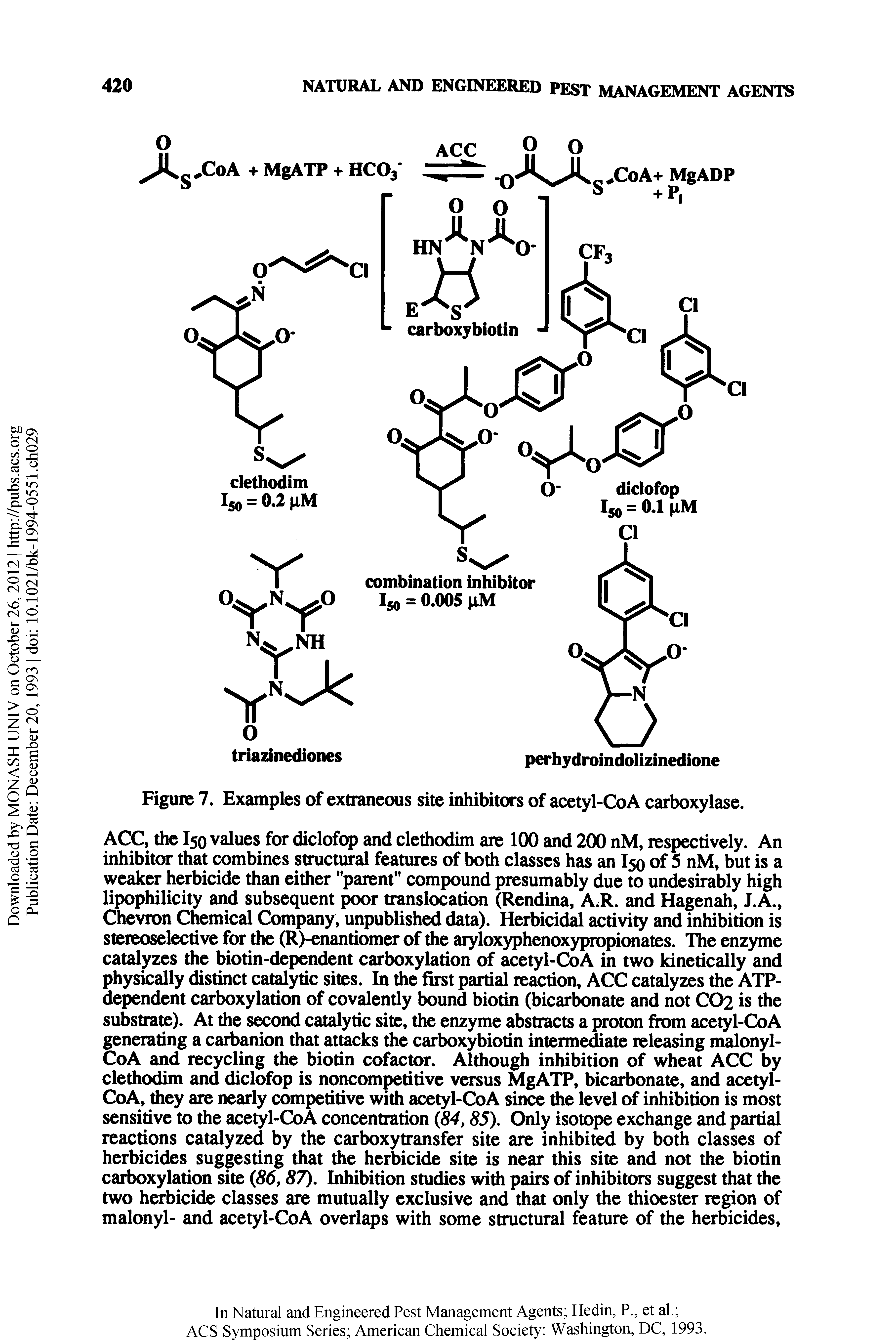 Figure 7, Examples of extraneous site inhibitors of acetyl-CoA carboxylase.