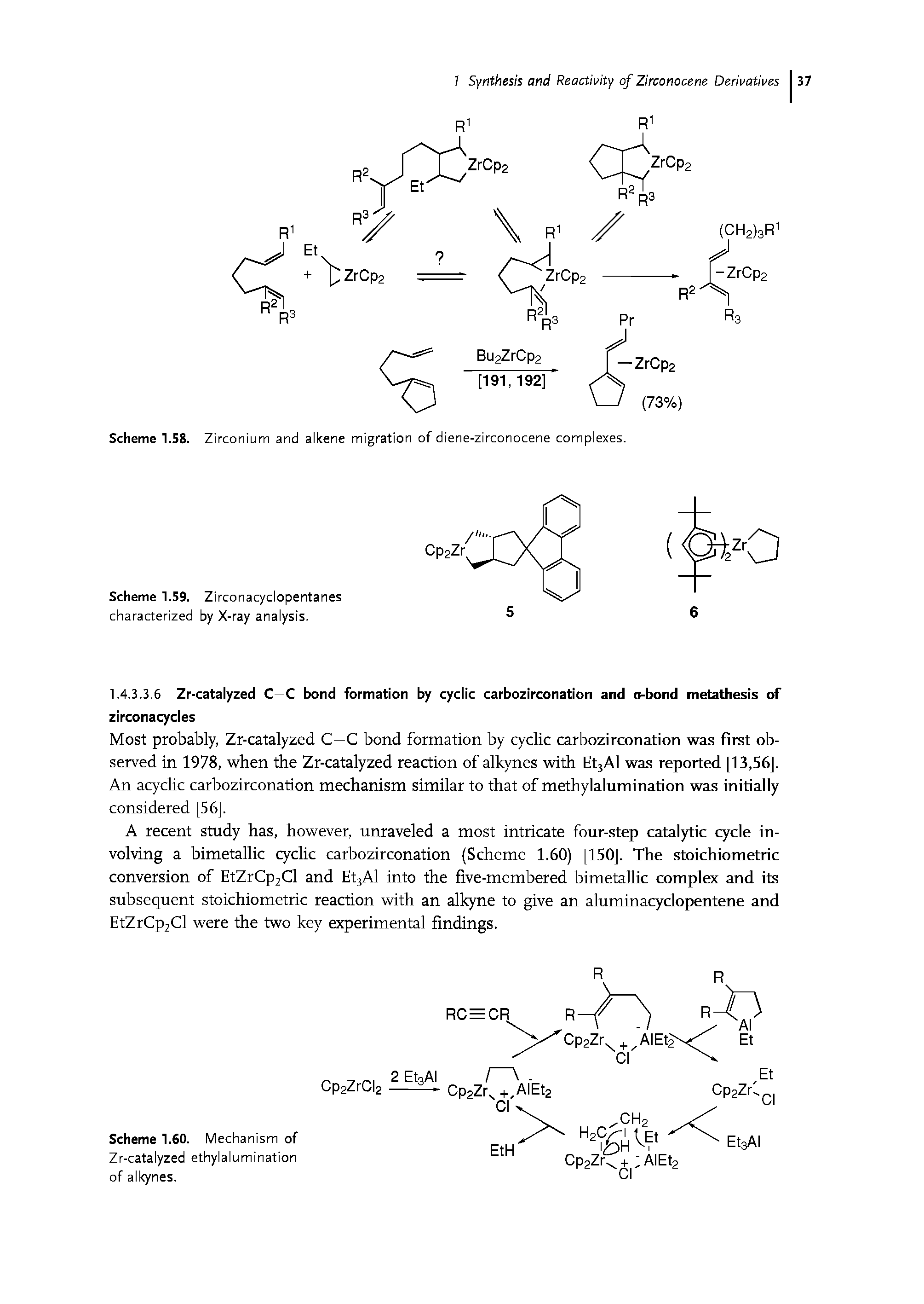 Scheme 1.58. Zirconium and alkene migration of diene-zirconocene complexes.