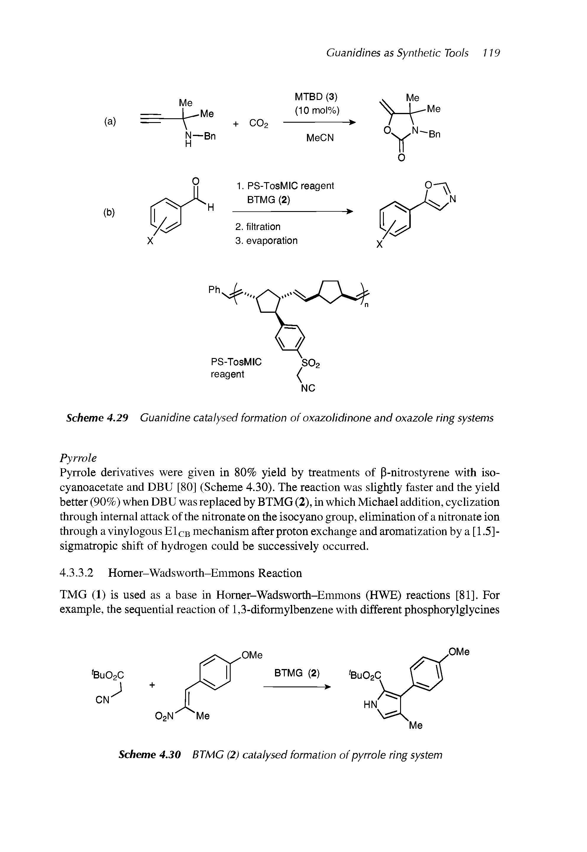 Scheme 4.30 BTMG (2) catalysed formation of pyrrole ring system...