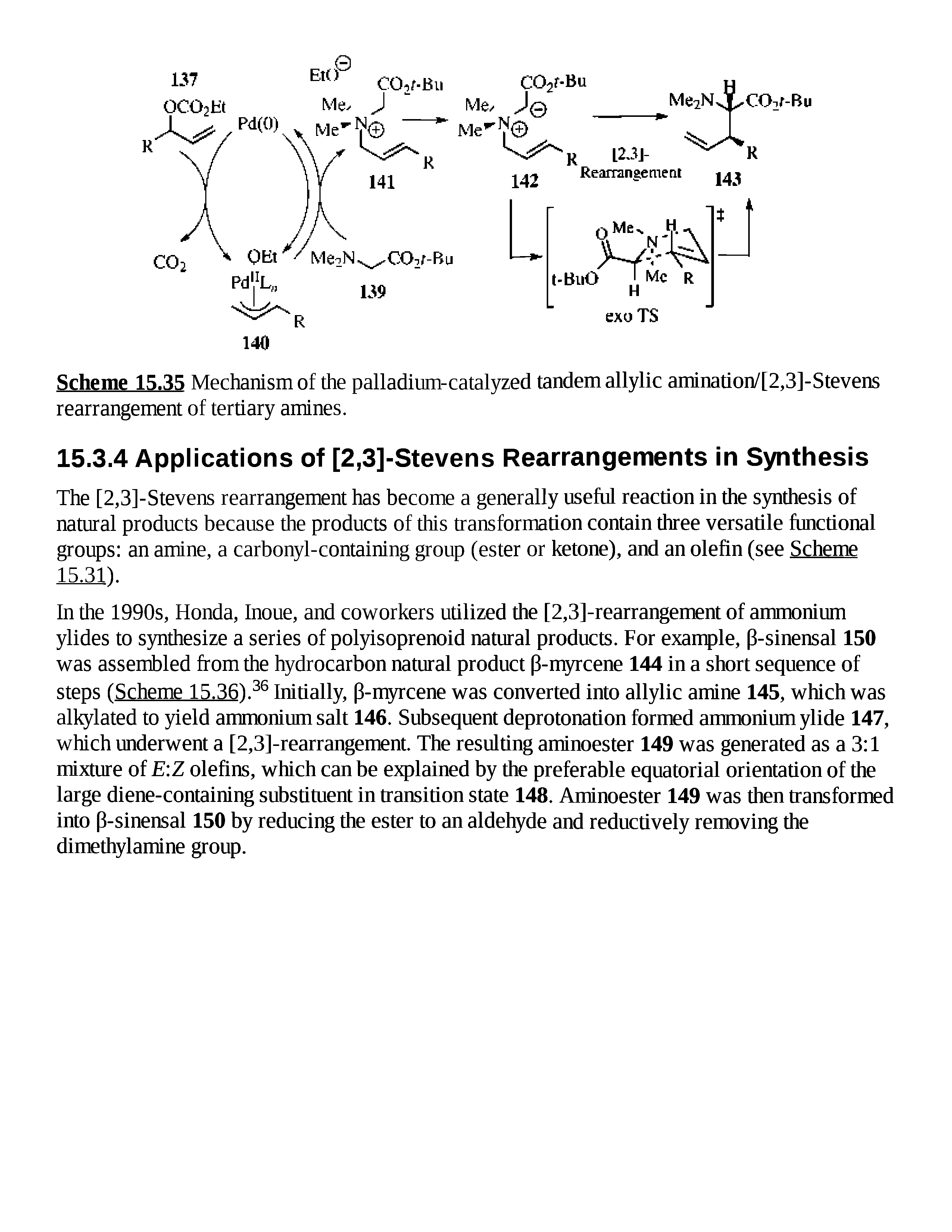 Scheme 15.35 Mechanism of the palladium-catalyzed tandem allylic amination/[2,3]-Stevens rearrangement of tertiary amines.