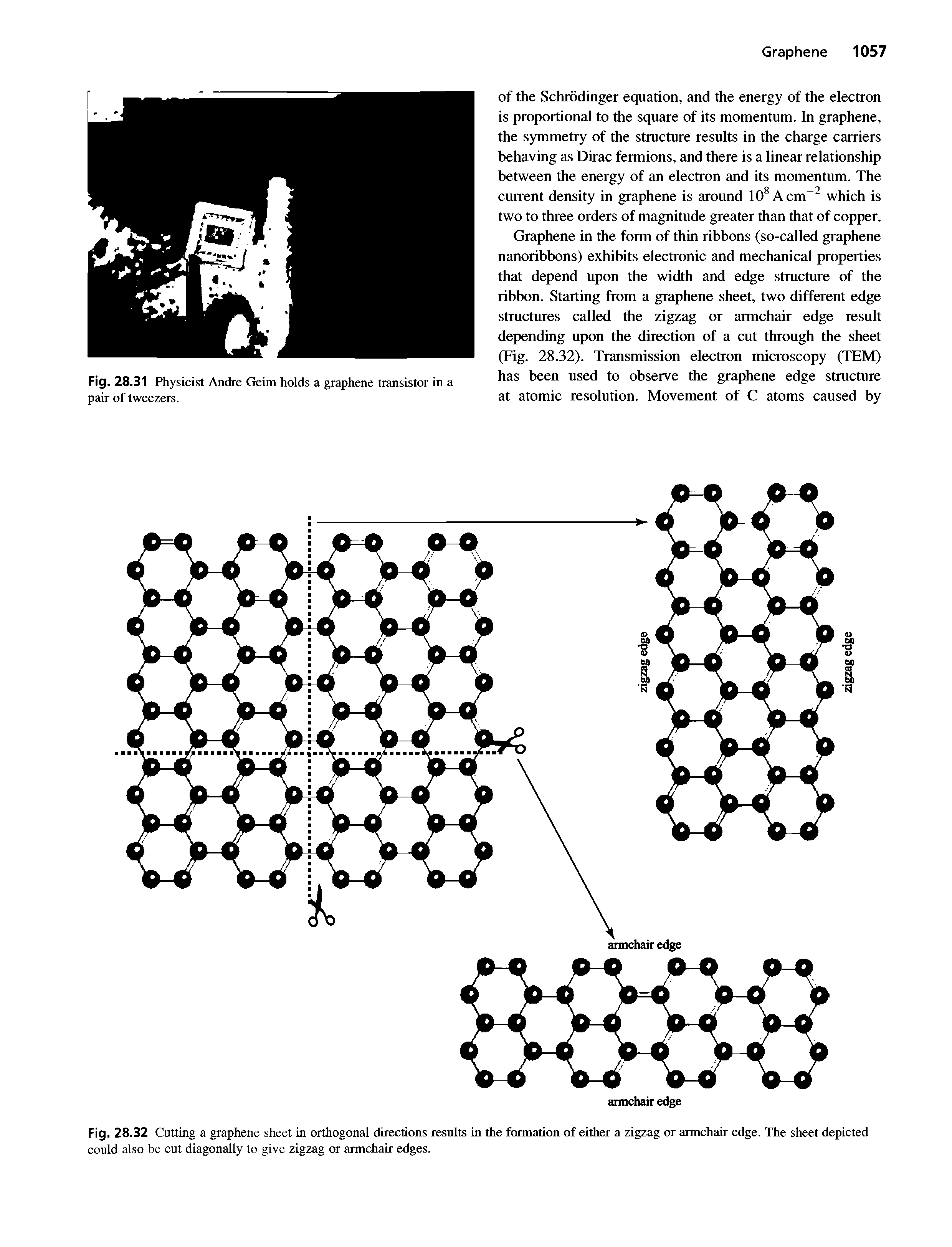 Fig. 28.31 Physicist Andre Geim holds a graphene transistor in a pair of tweezers.