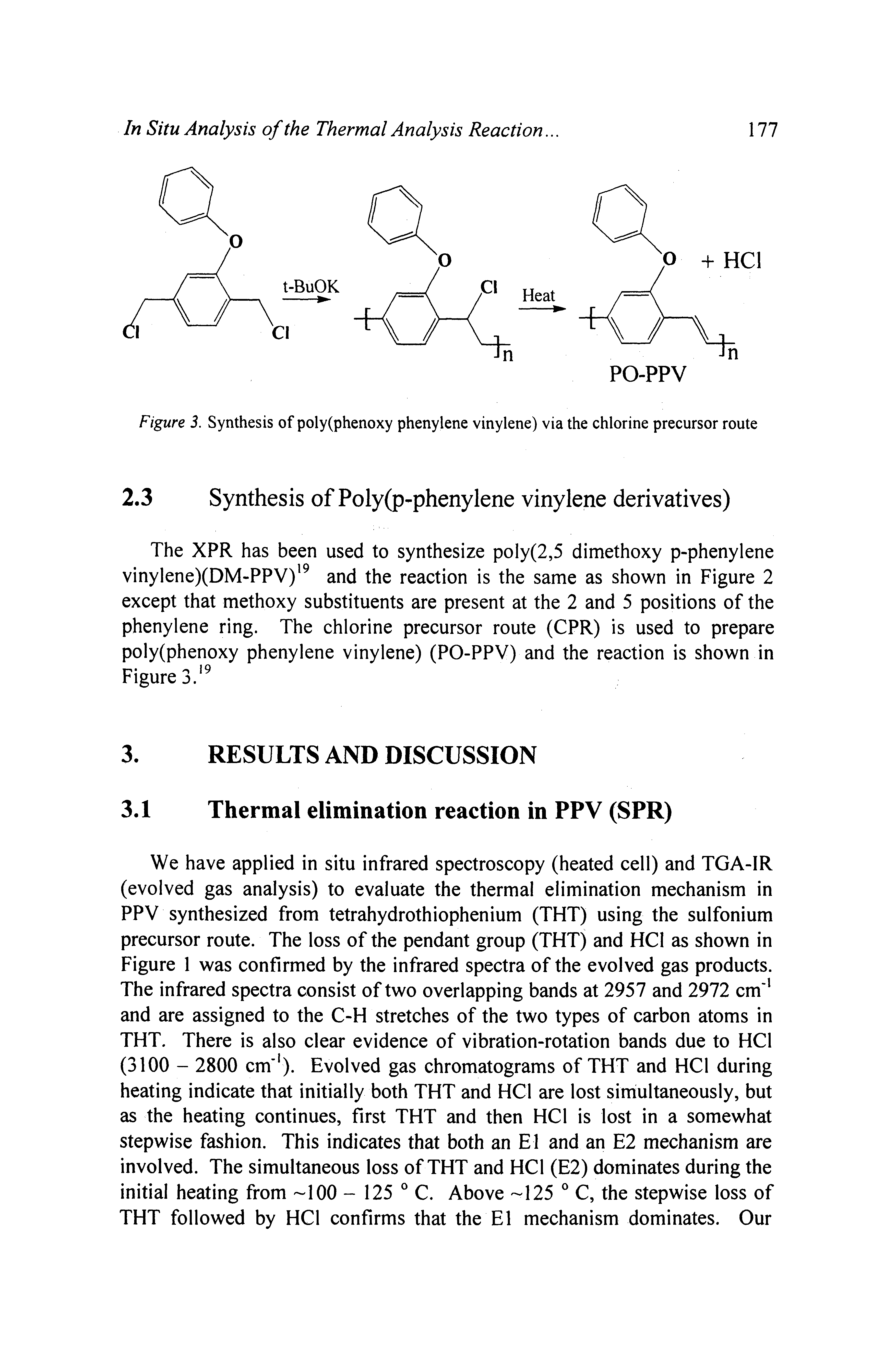 Figure 3. Synthesis of poly(phenoxy phenylene vinylene) via the chlorine precursor route...