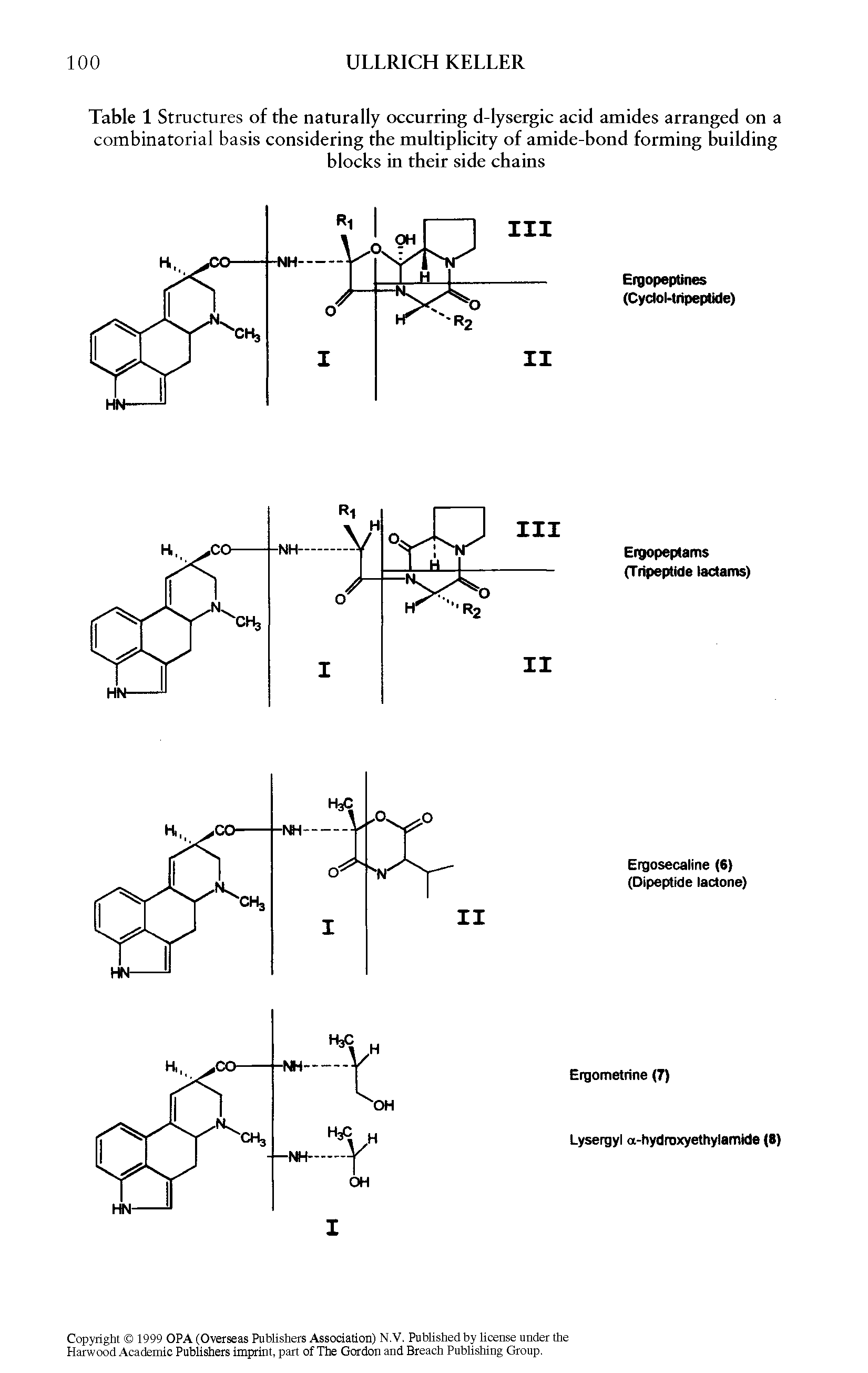 Table 1 Structures of the naturally occurring d-lysergic acid amides arranged on a combinatorial basis considering the multiplicity of amide-bond forming building blocks in their side chains...