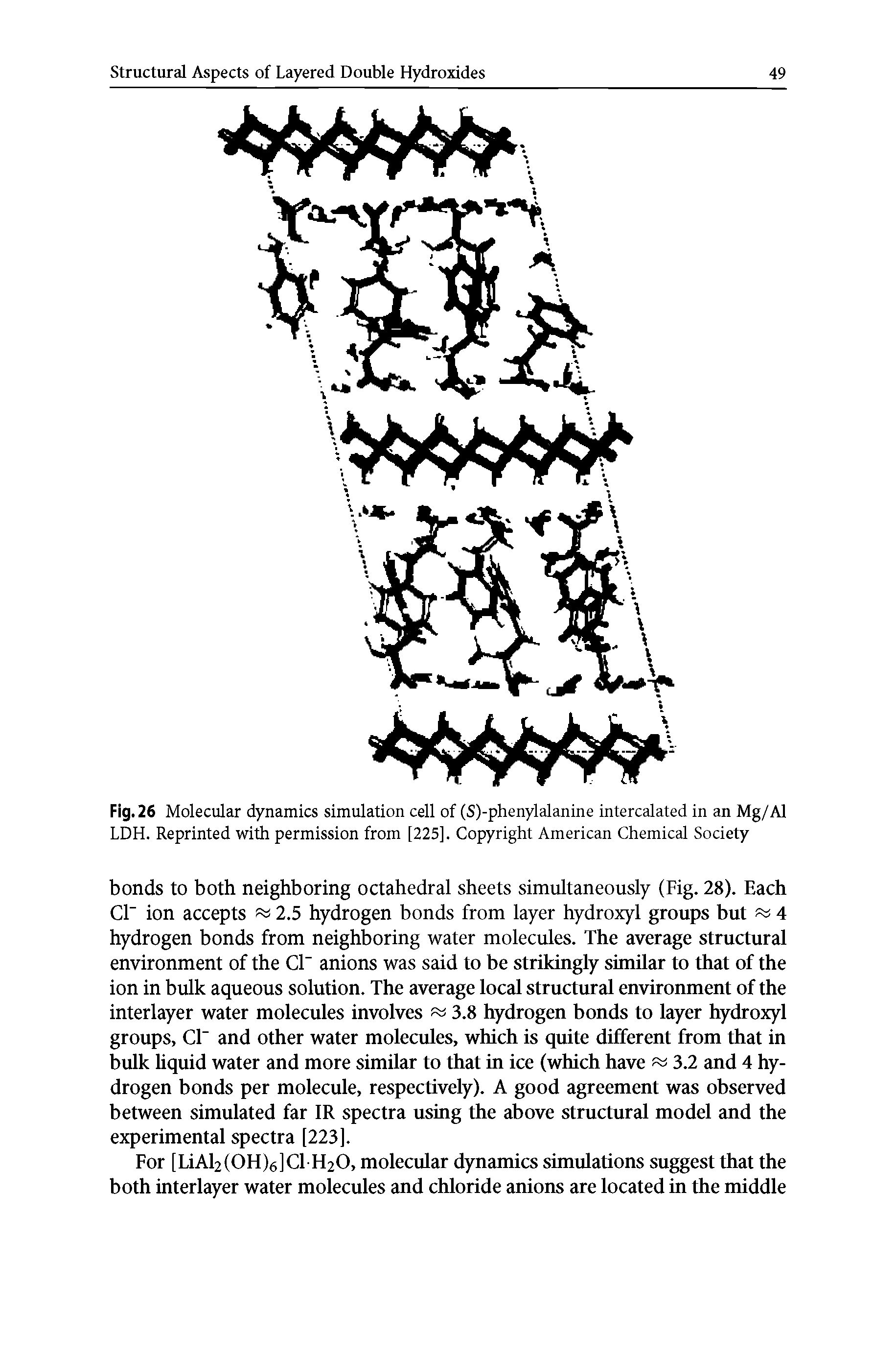 Fig. 26 Molecular dynamics simulation cell of (S)-phenylalanine intercalated in an Mg/Al LDH. Reprinted with permission from [225]. Copyright American Chemical Society...