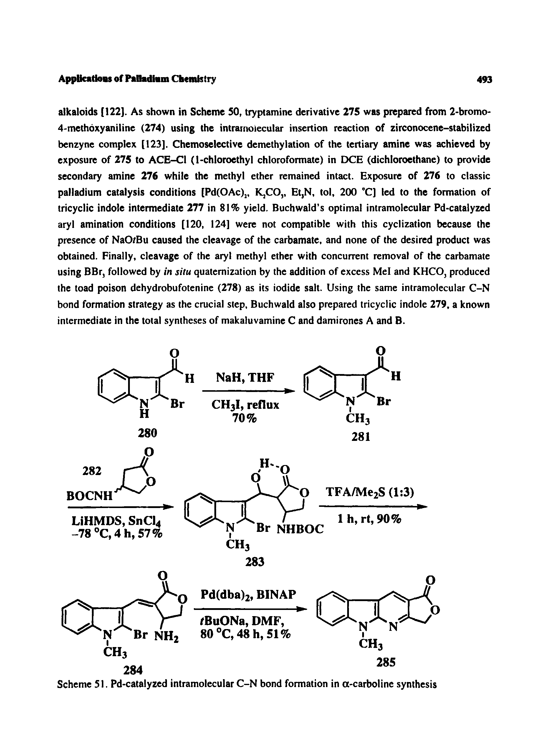 Scheme 51. Pd-catalyzed intramolecular C-N bond formation in a-carboline synthesis...