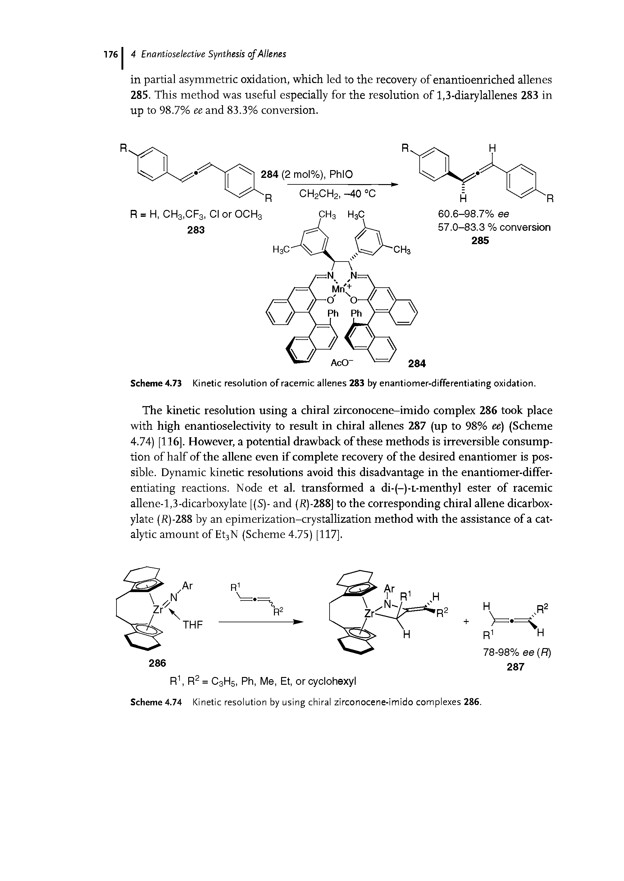 Scheme 4.74 Kinetic resolution by using chiral zirconocene-imido complexes 286.