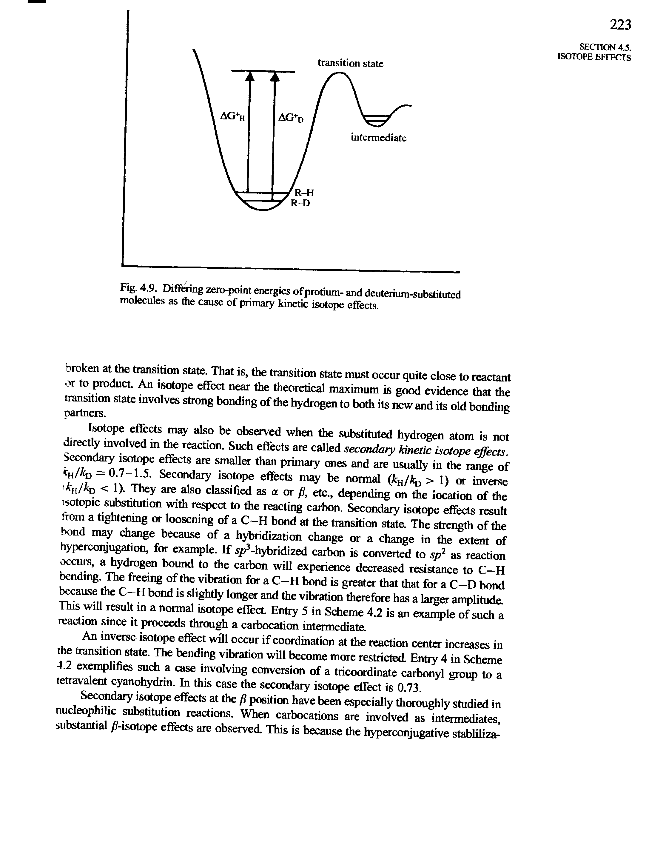 Fig. 4.9. DifiBoing zero-point energies ofprotium- and deuterium-substituted molecules as the cause of primary kinetic isotope effects.