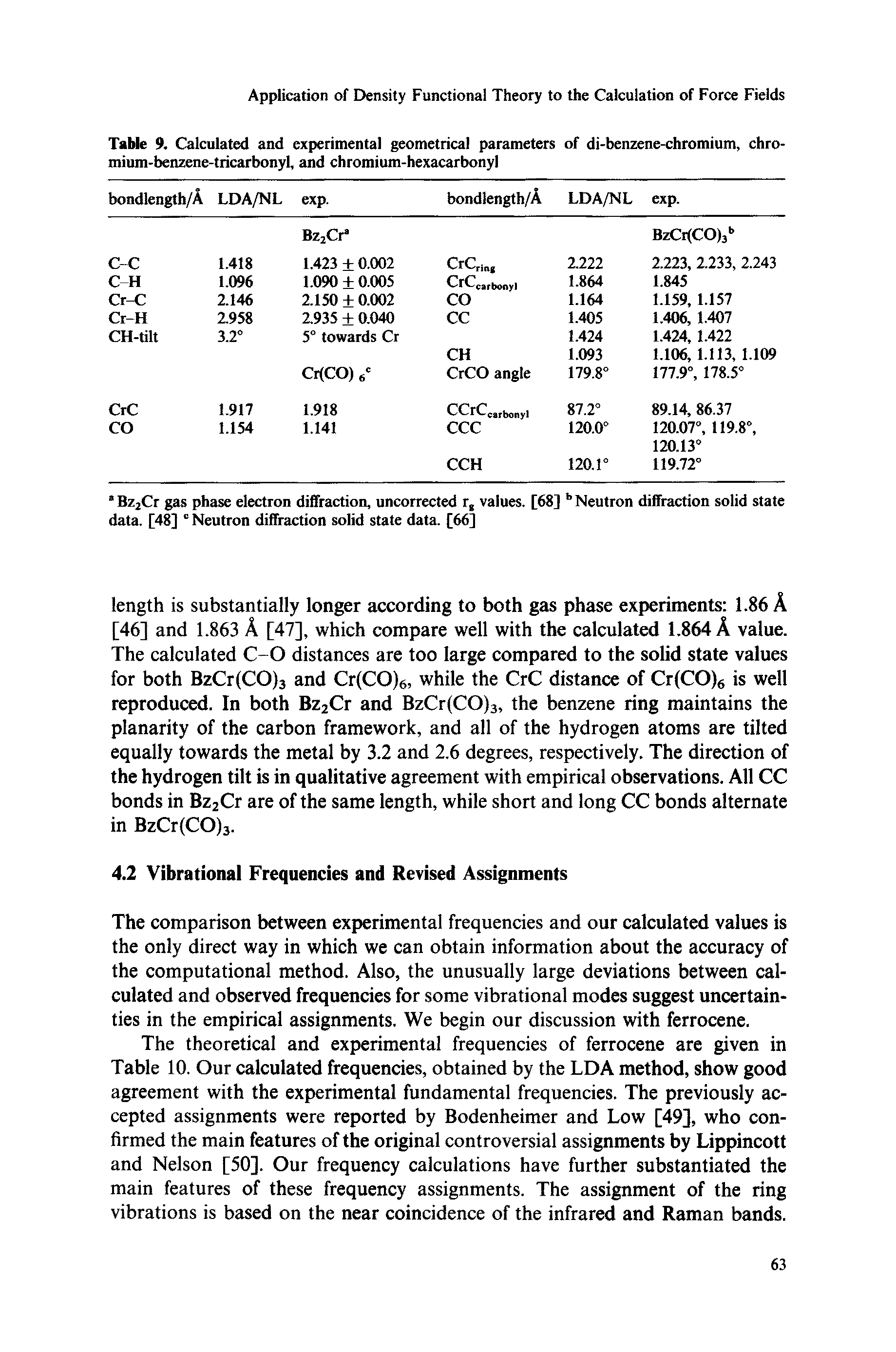 Table 9. Calculated and experimental geometrical parameters of di-benzene-chromium, chromium-benzene-tricarbonyl, and chromium-hexacarbonyl...