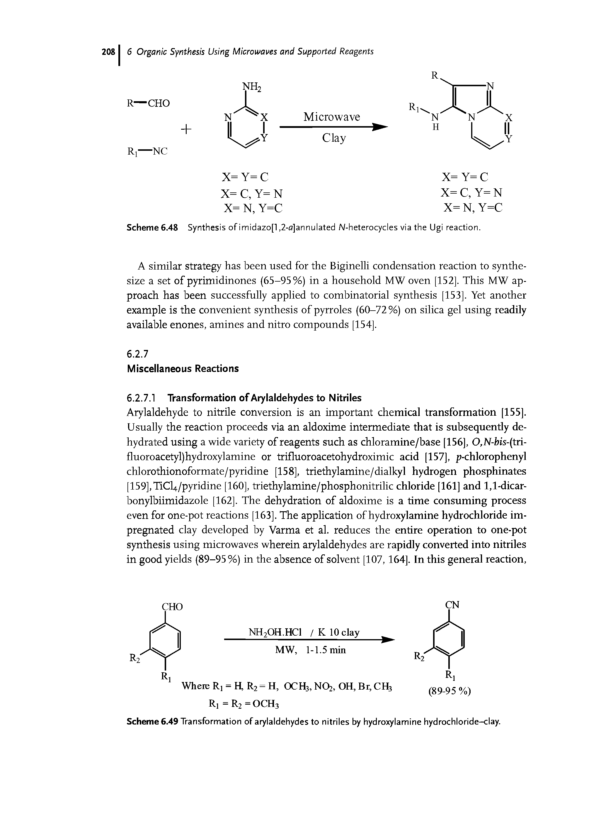 Scheme 6.49 Transformation of arylaldehydes to nitriles by hydroxylamine hydrochloride-clay.