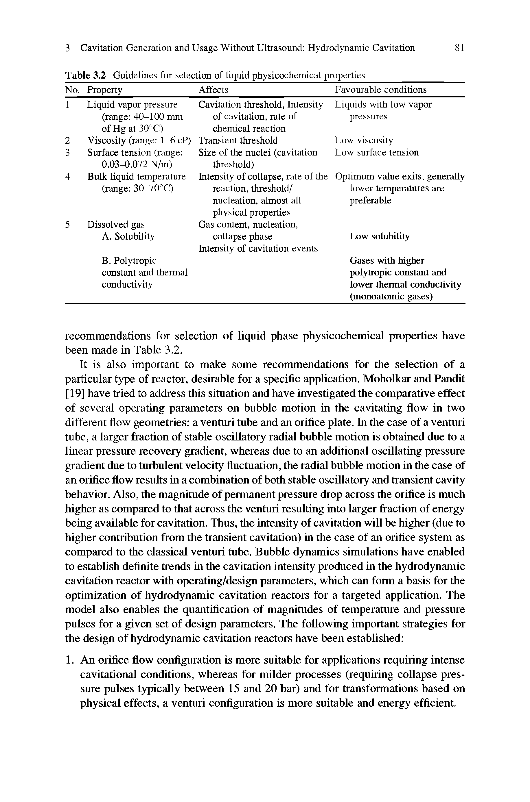 Table 3.2 Guidelines for selection of liquid physicochemical properties...