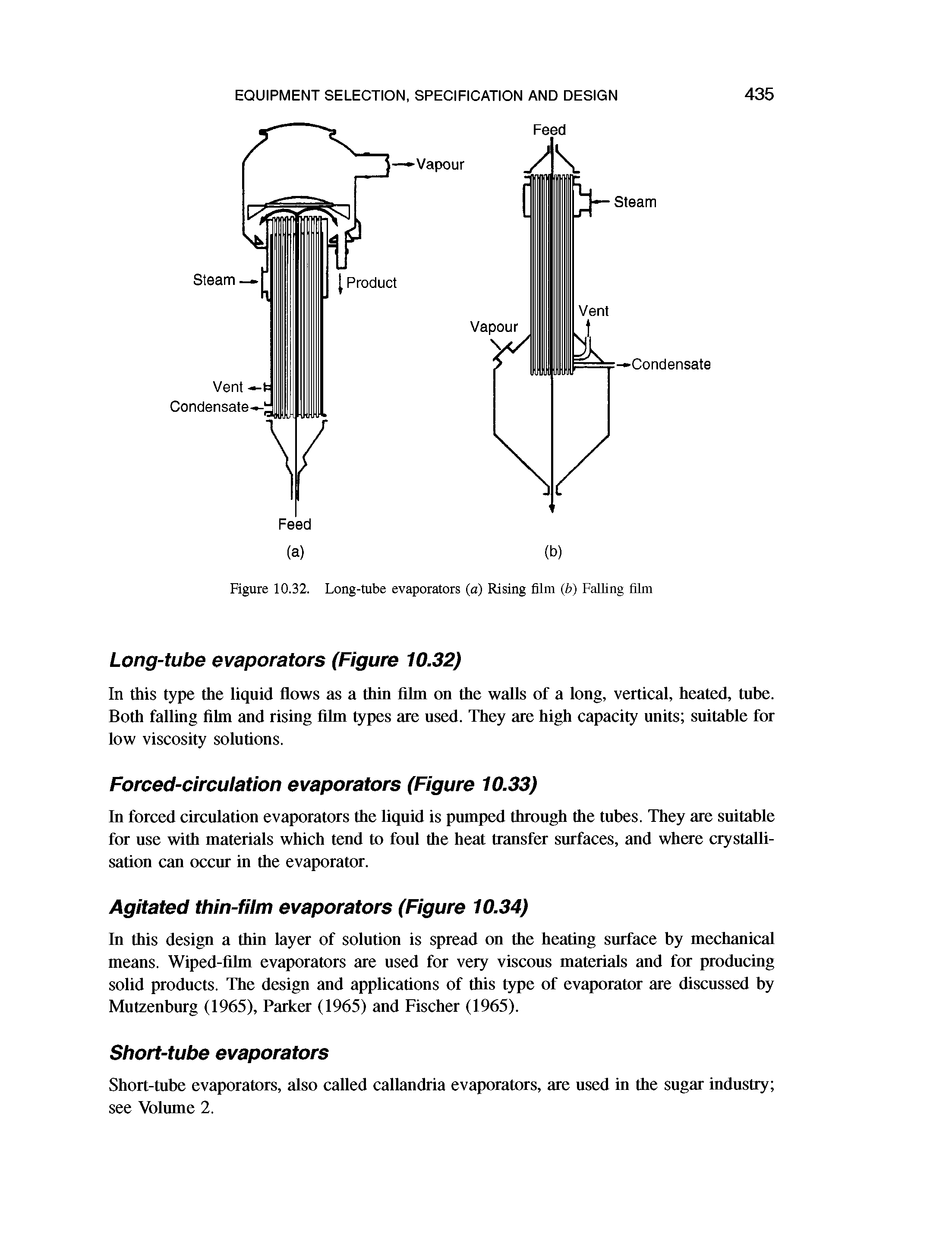 Figure 10.32. Long-tube evaporators (a) Rising film (b) Falling film...