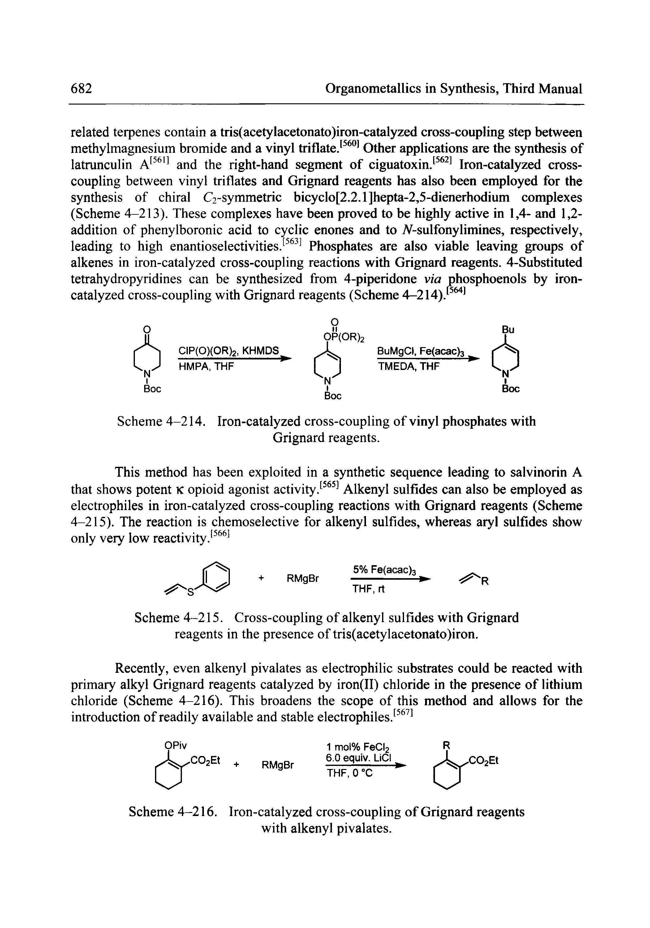 Scheme 4-216. Iron-catalyzed cross-coupling of Grignard reagents with alkenyl pivalates.