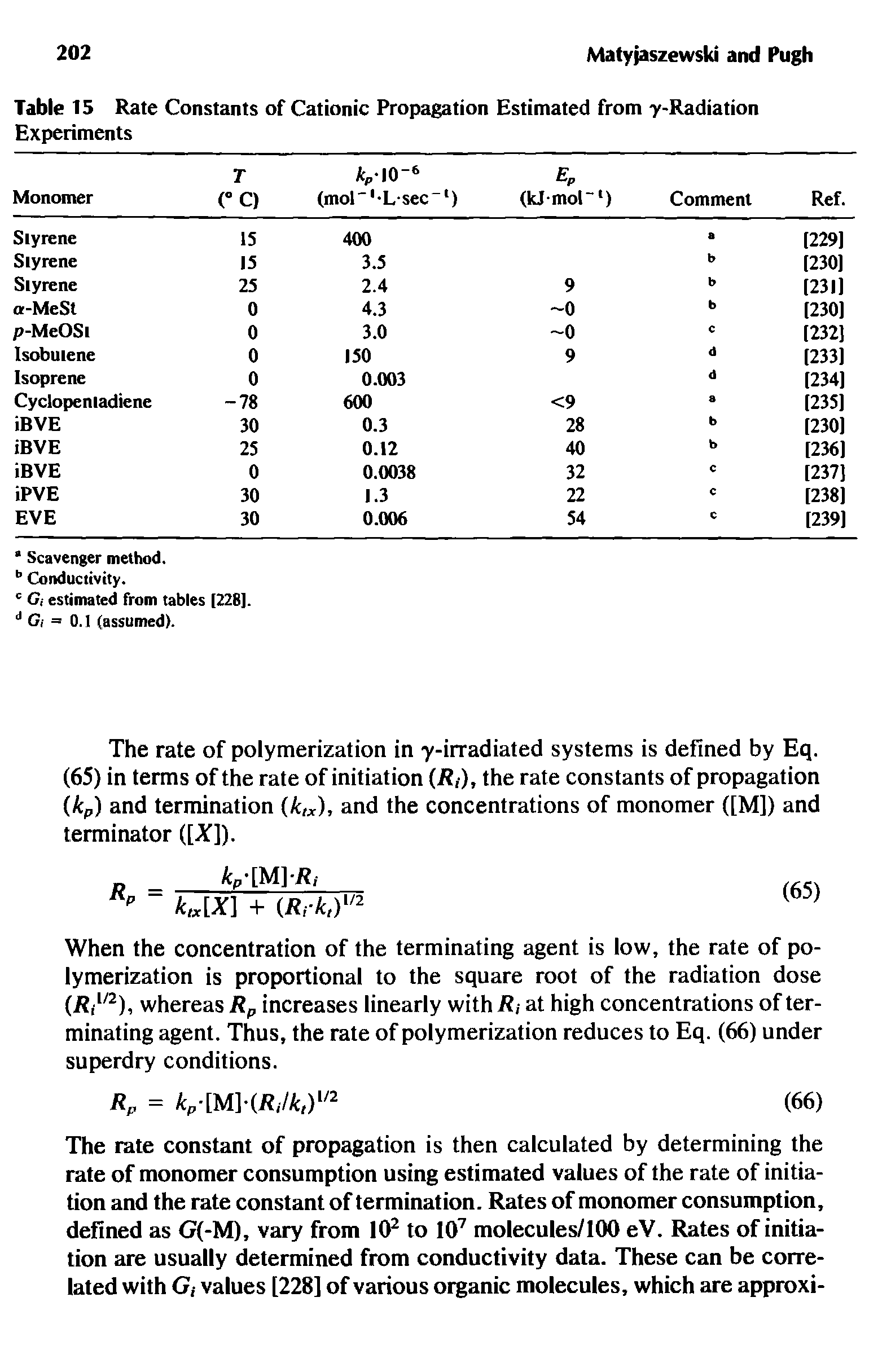 Table 15 Rate Constants of Cationic Propagation Estimated from y-Radiation Experiments...