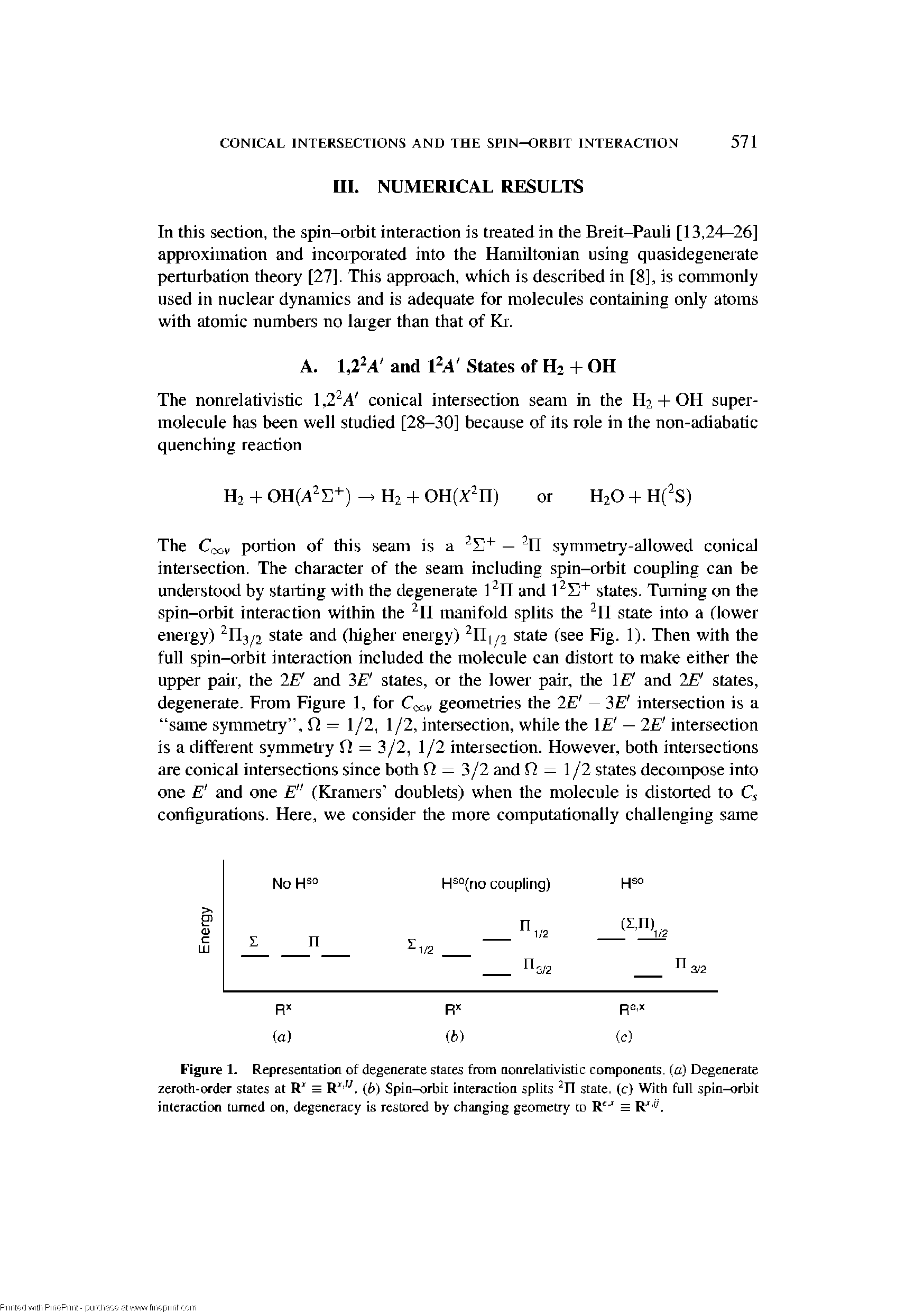 Figure 1- Representatiori of degenerate states from nonrelativistic components, (a) Degenerate zeroth-order states at (b) Spin-orbit interaction splits 11 state, (c) With full spin-orbit...