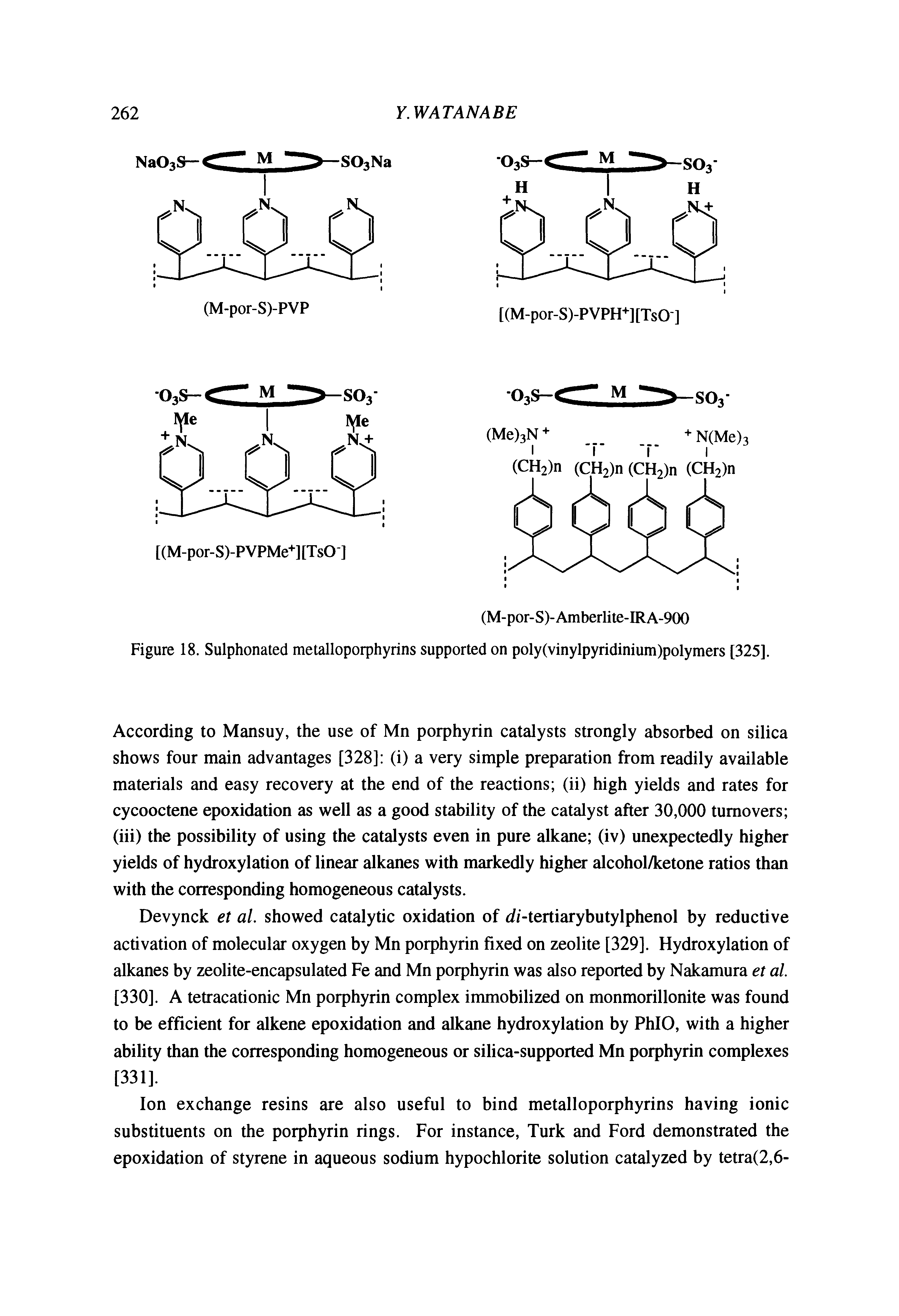 Figure 18. Sulphonated metalloporphyrins supported on poly(vinylpyridinium)polymers [325].