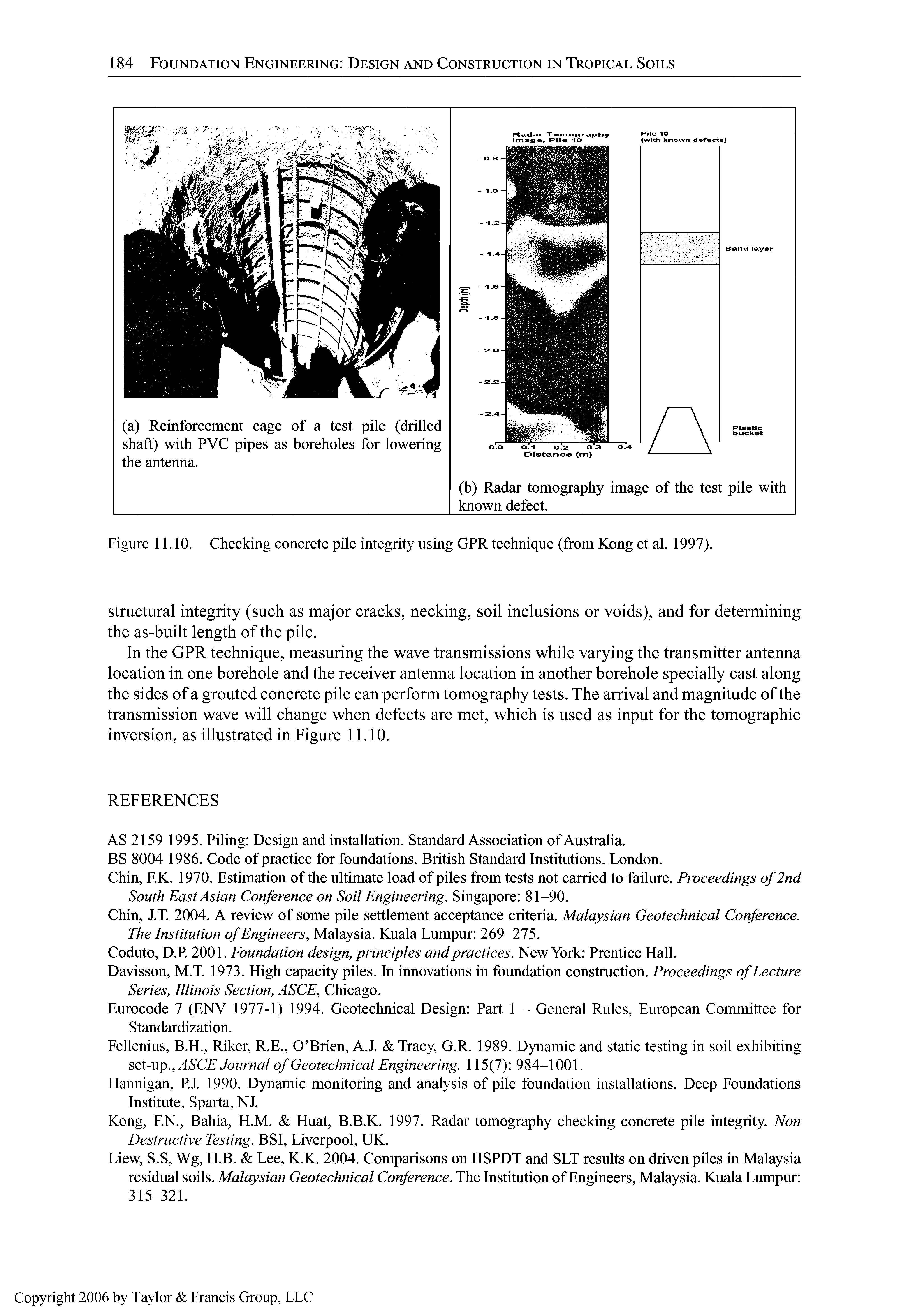 Figure 11.10. Checking concrete pile integrity using GPR technique (from Kong et al. 1997).