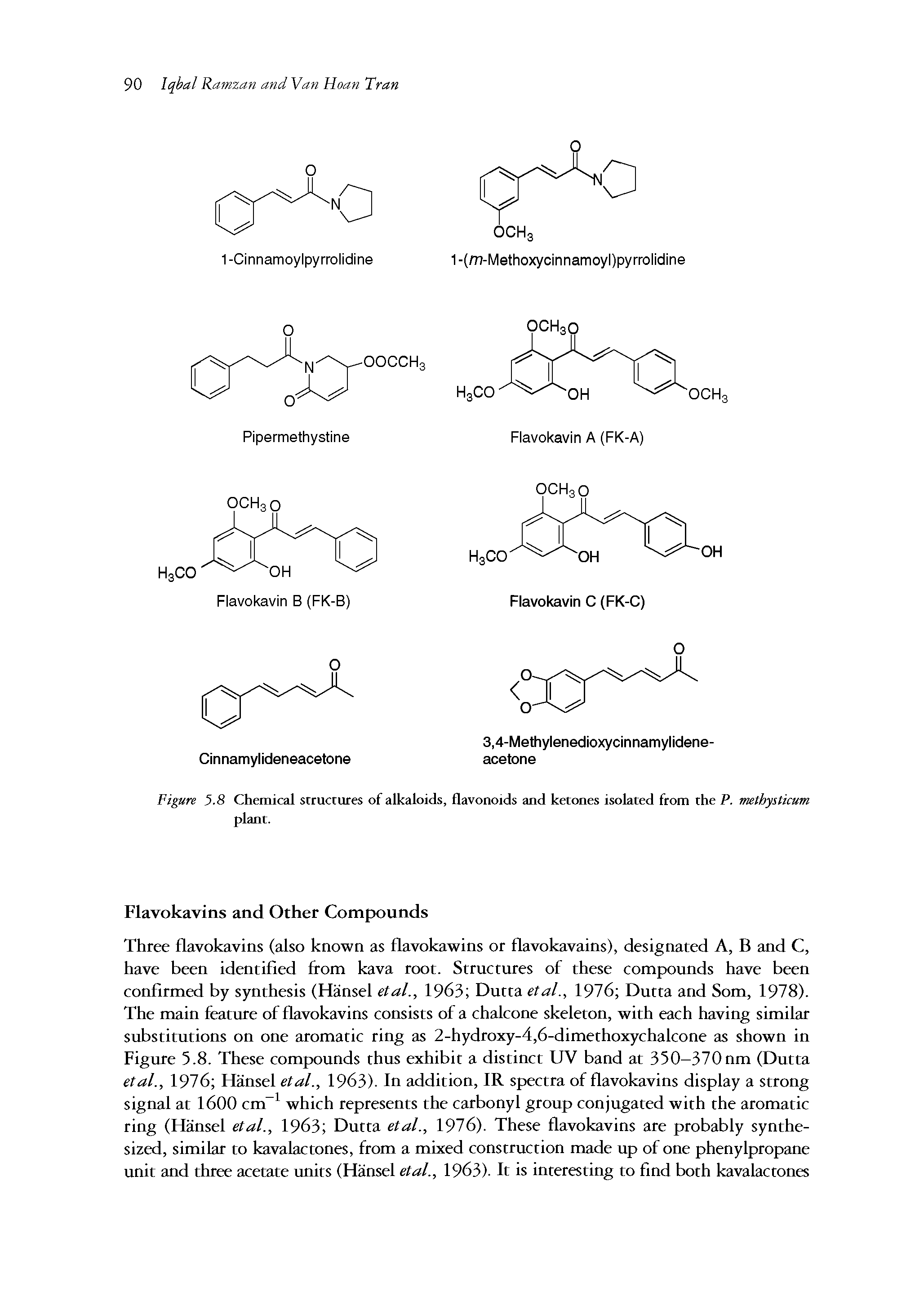 Figure 5.8 Chemical structures of alkaloids, flavonoids and ketones isolated from the P. methysticum plant.