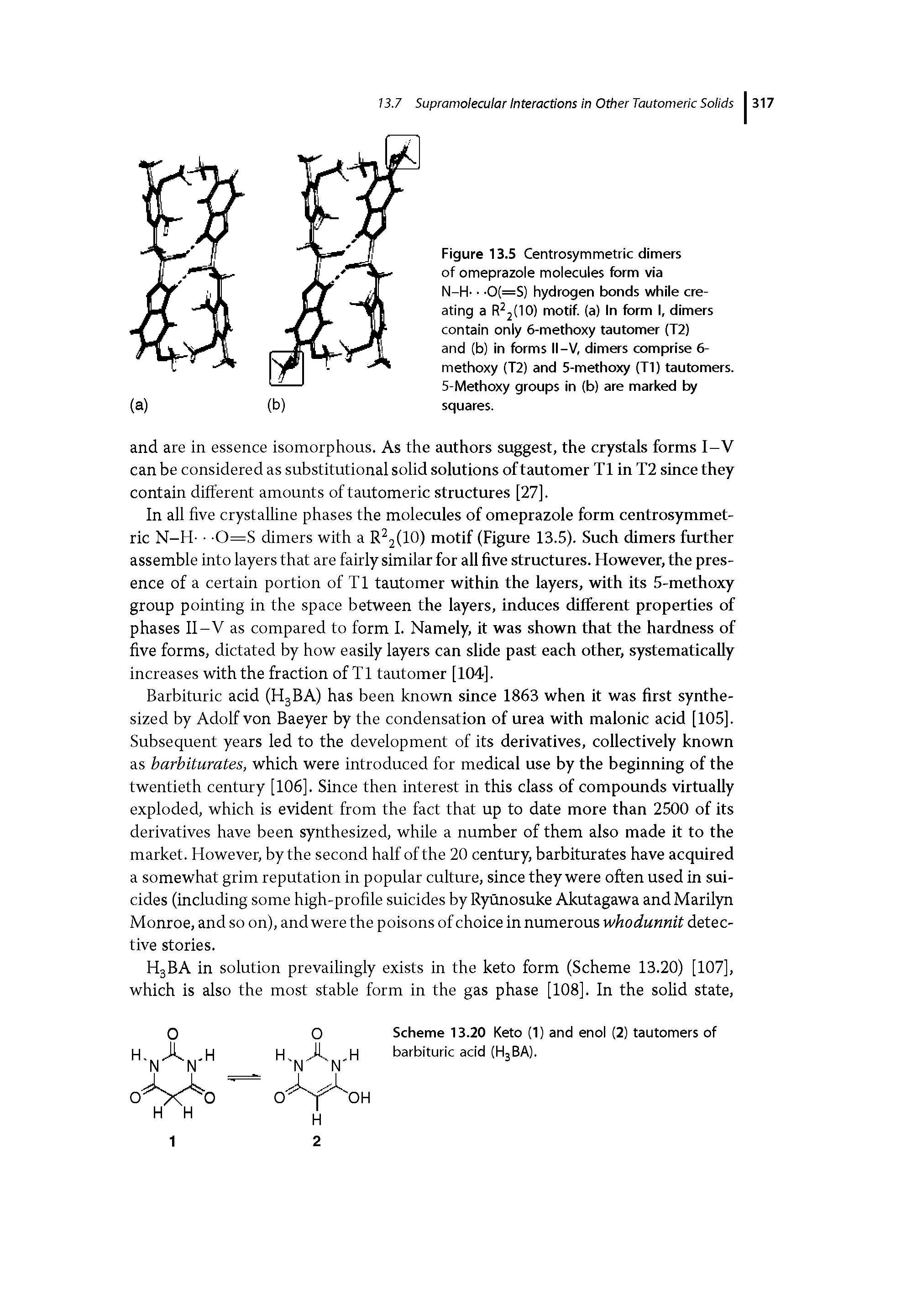 Scheme 13.20 Keto (1) and enol (2) tautomers of barbituric acid (H3BA).
