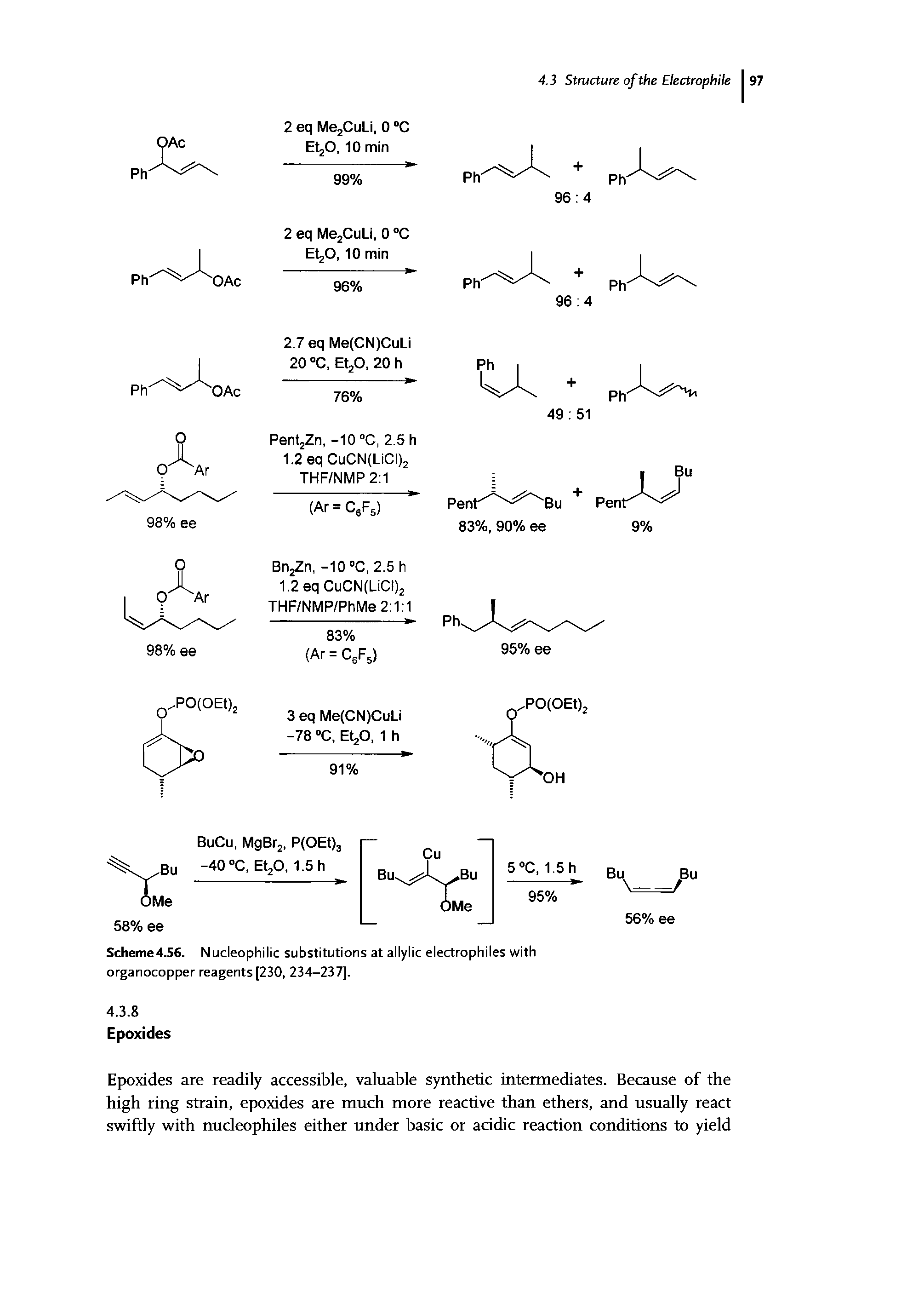Scheme4.56. Nucleophilic substitutions at allylic electrophiles with organocopper reagents [230, 234—237],...