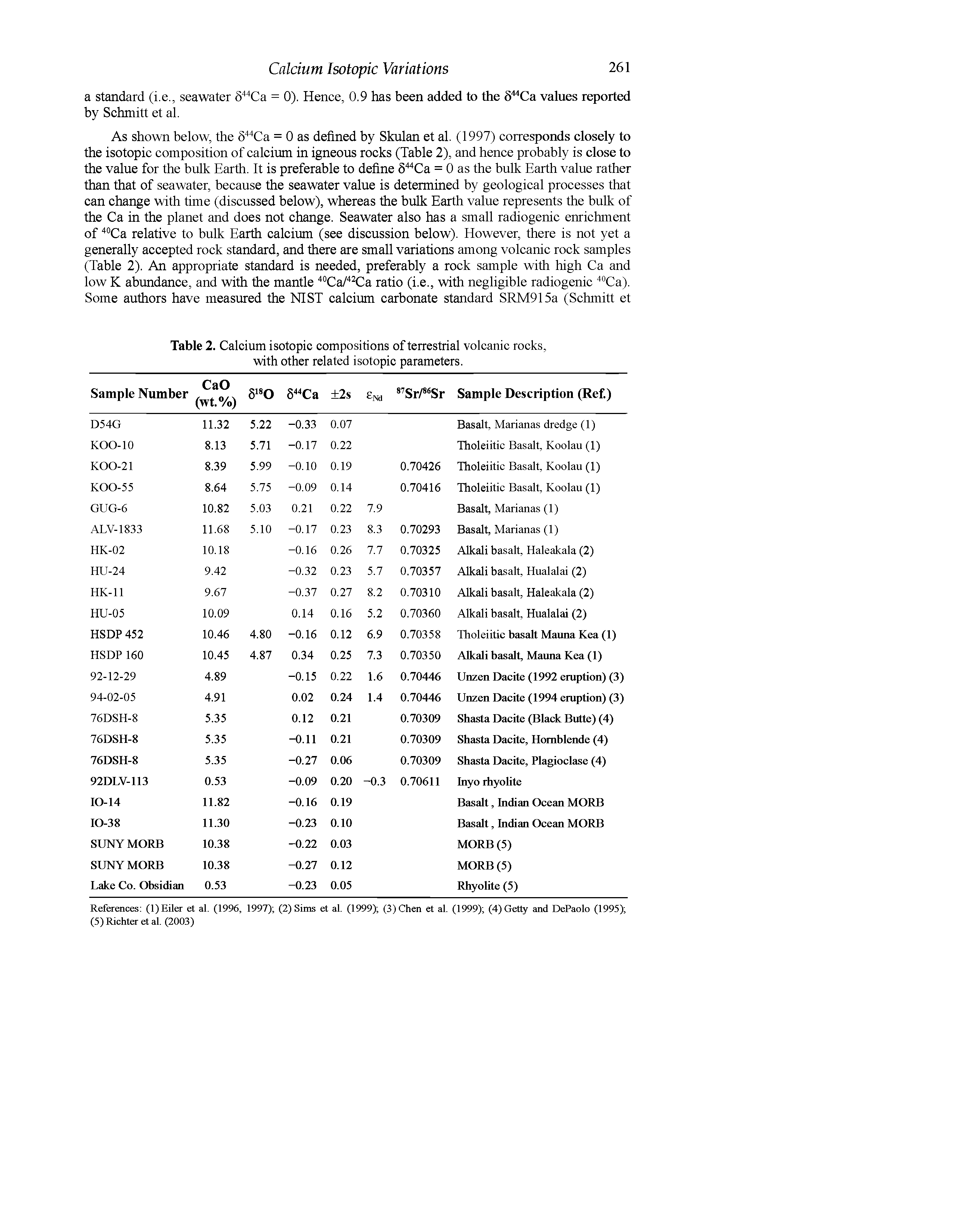 Table 2. Calcium isotopic compositions of terrestrial volcanic rocks, with other related isotopic parameters.