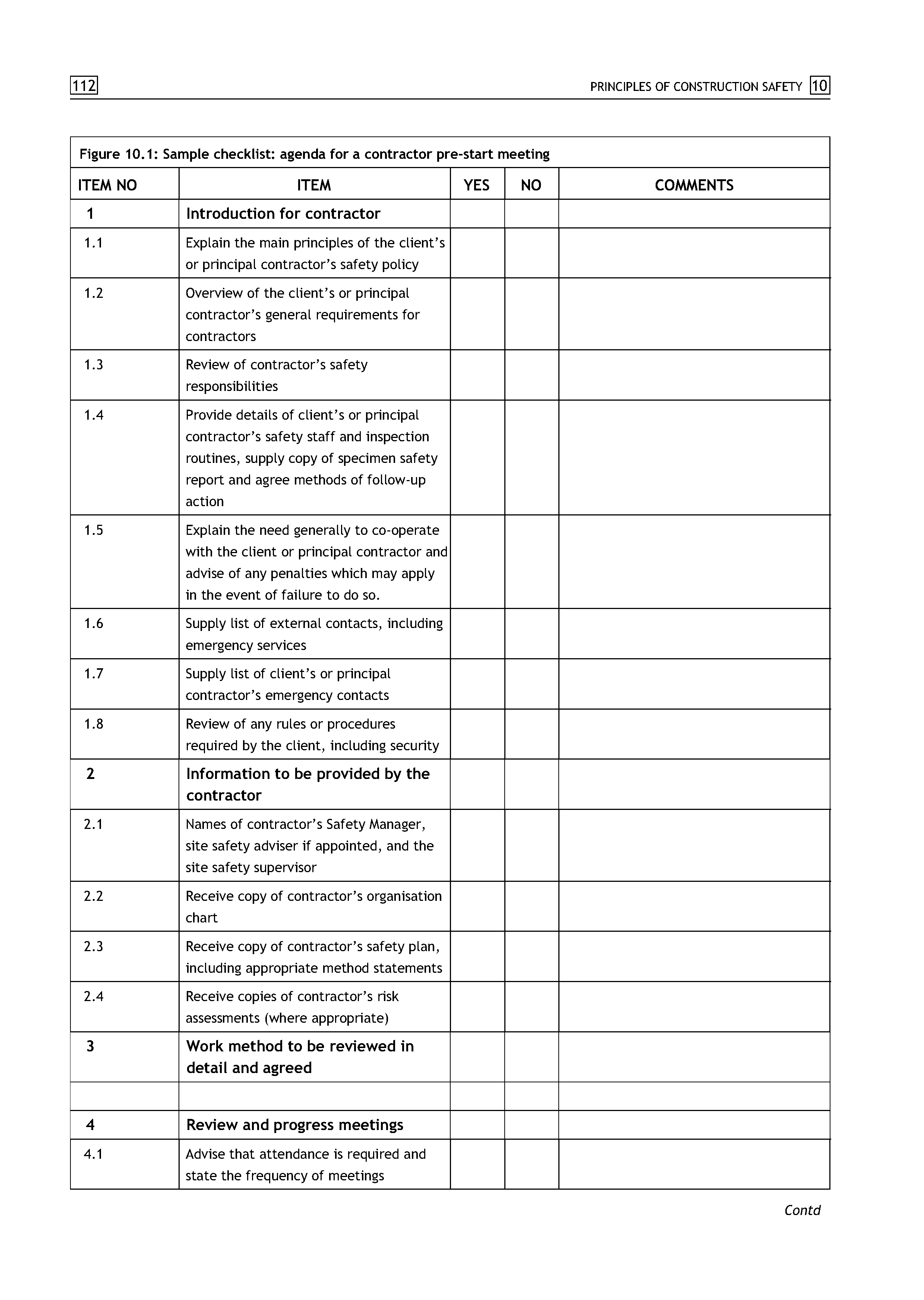 Figure 10.1 Sample checklist agenda for a contractor pre-start meeting ...
