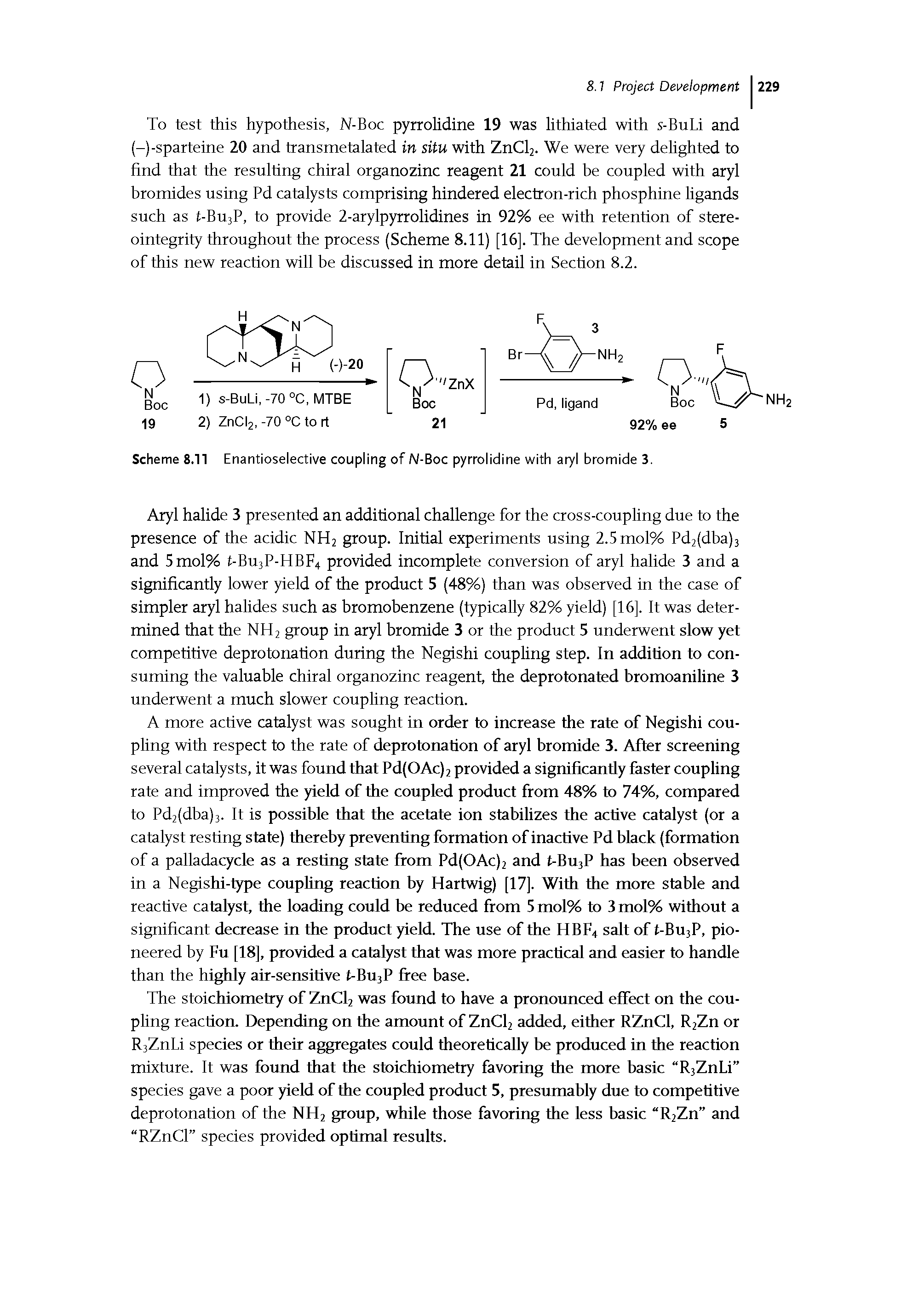 Scheme 8.11 Enantioselective coupling of N-Boc pyrrolidine with aryl bromide 3.