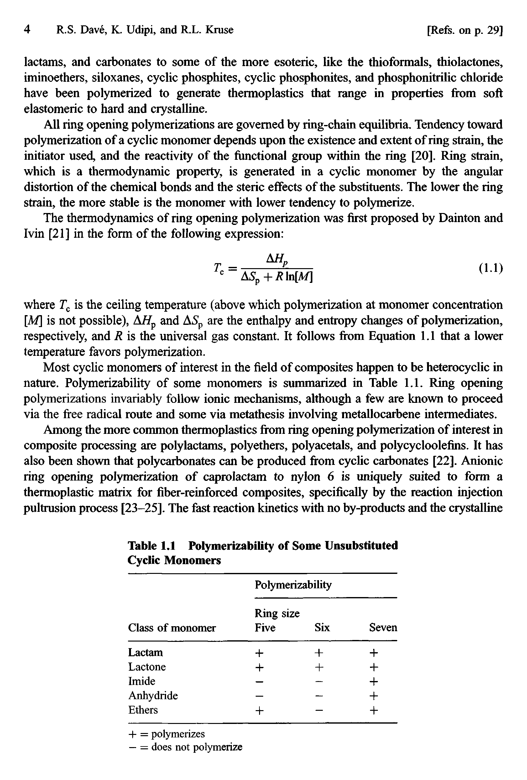 Table 1.1 Polymerizability of Some Unsubstituted Cyclic Monomers...