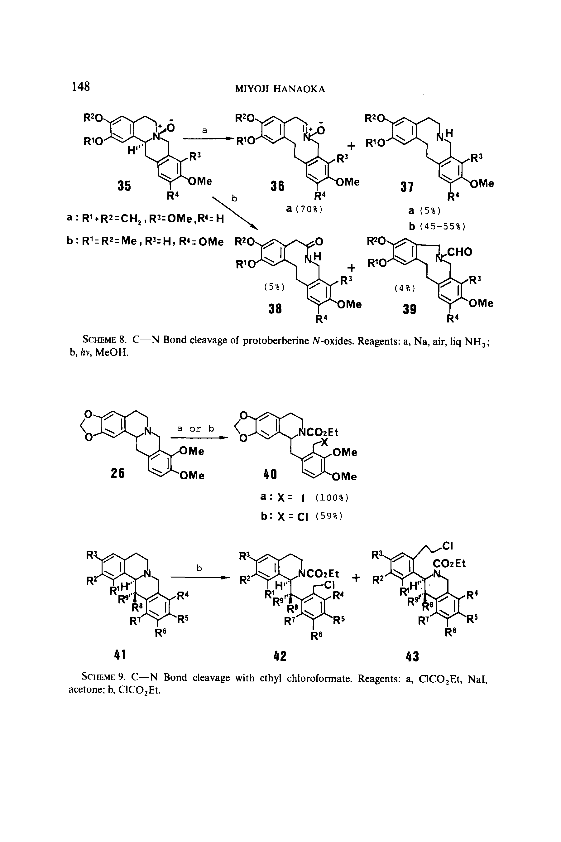 Scheme 9. C—N Bond cleavage with ethyl chloroformate. Reagents a, ClC02Et, Nal, acetone b, ClC02Et.