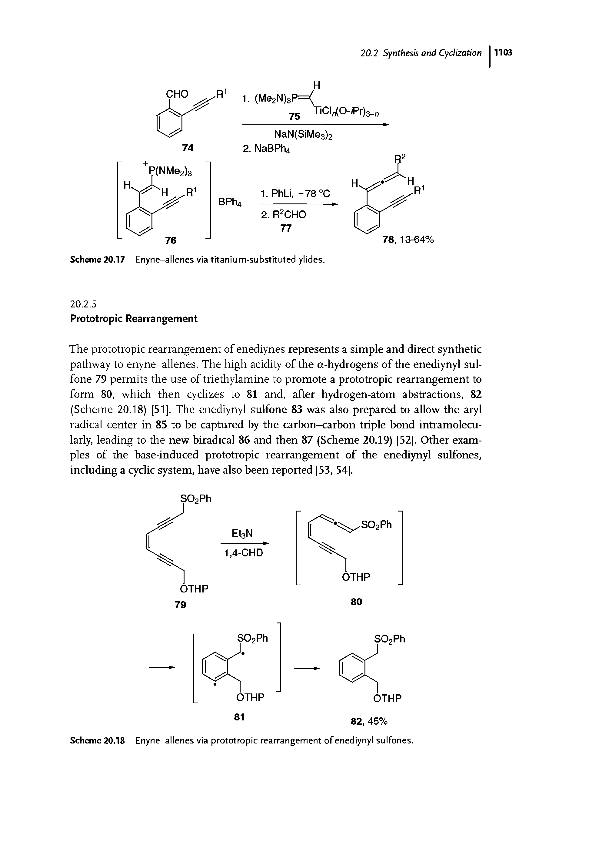 Scheme 20.18 Enyne-allenes via prototropic rearrangement of enediynyl sulfones.