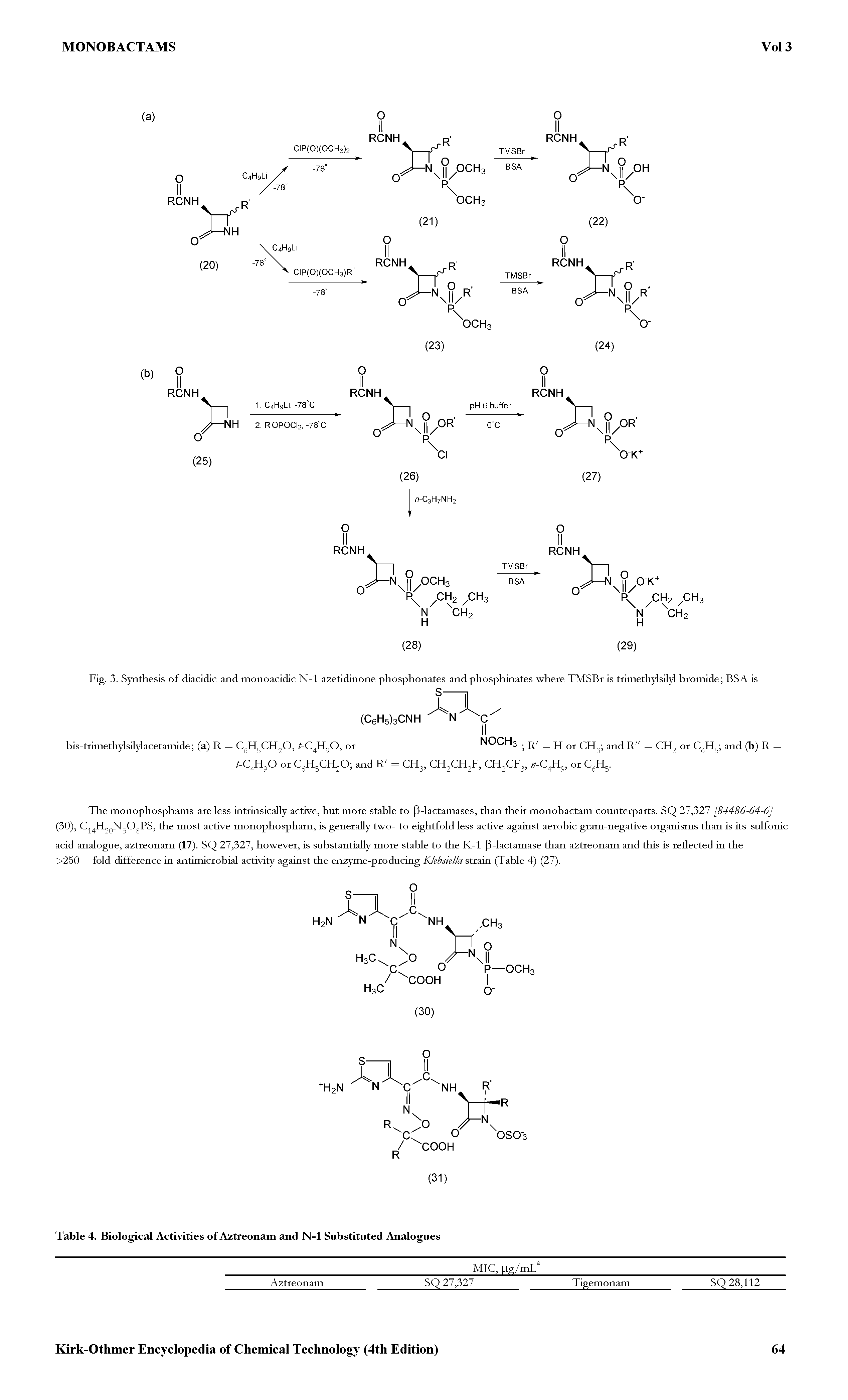 Fig. 3. Synthesis of diacidic and monoacidic N-1 a2etidinone phosphonates and phosphinates where TMSBr is trimethylsilyl bromide BSA is...