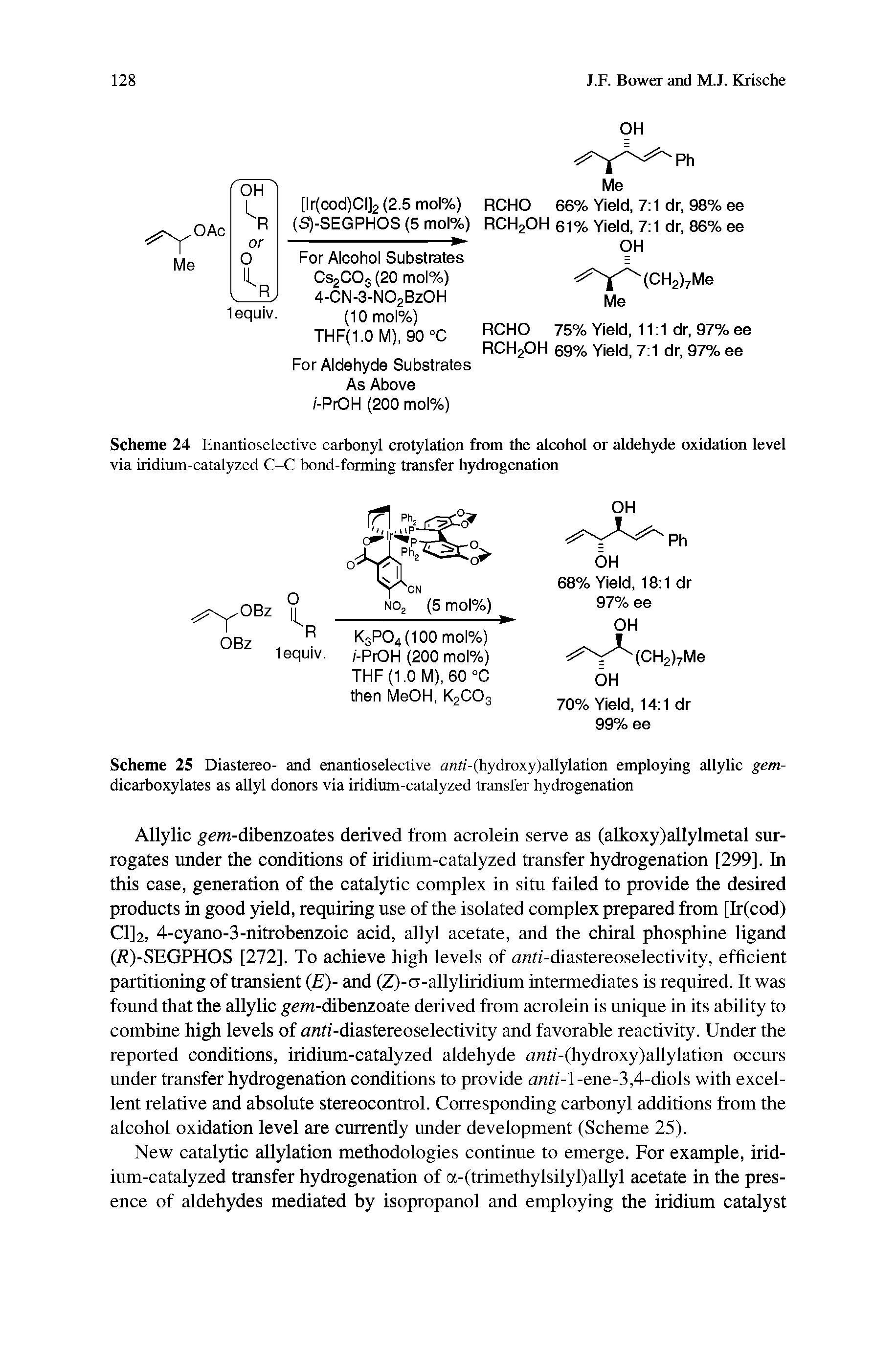 Scheme 25 Diastereo- and enantioselective tinti-(hydroxy)allylation employing allylic gem-dicarboxylates as allyl donors via iridium-catalyzed transfer hydrogenation...